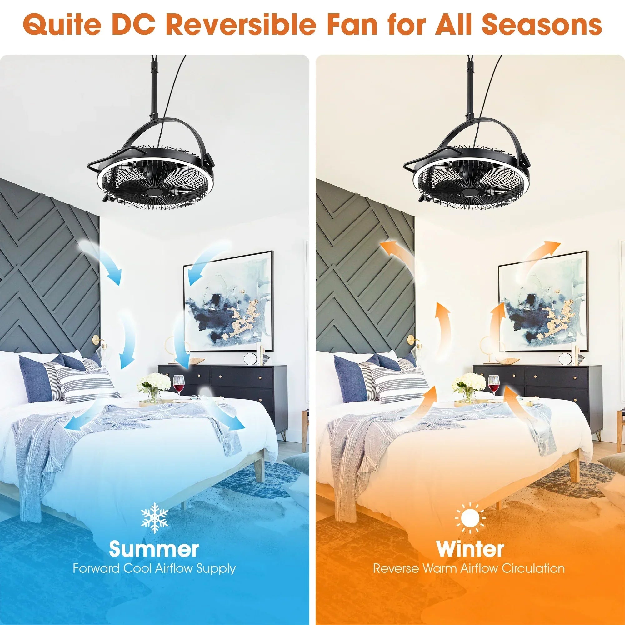 20 Inch Black Industrial Rotatable LED Downrod Fan Floor Fan with Remote Control