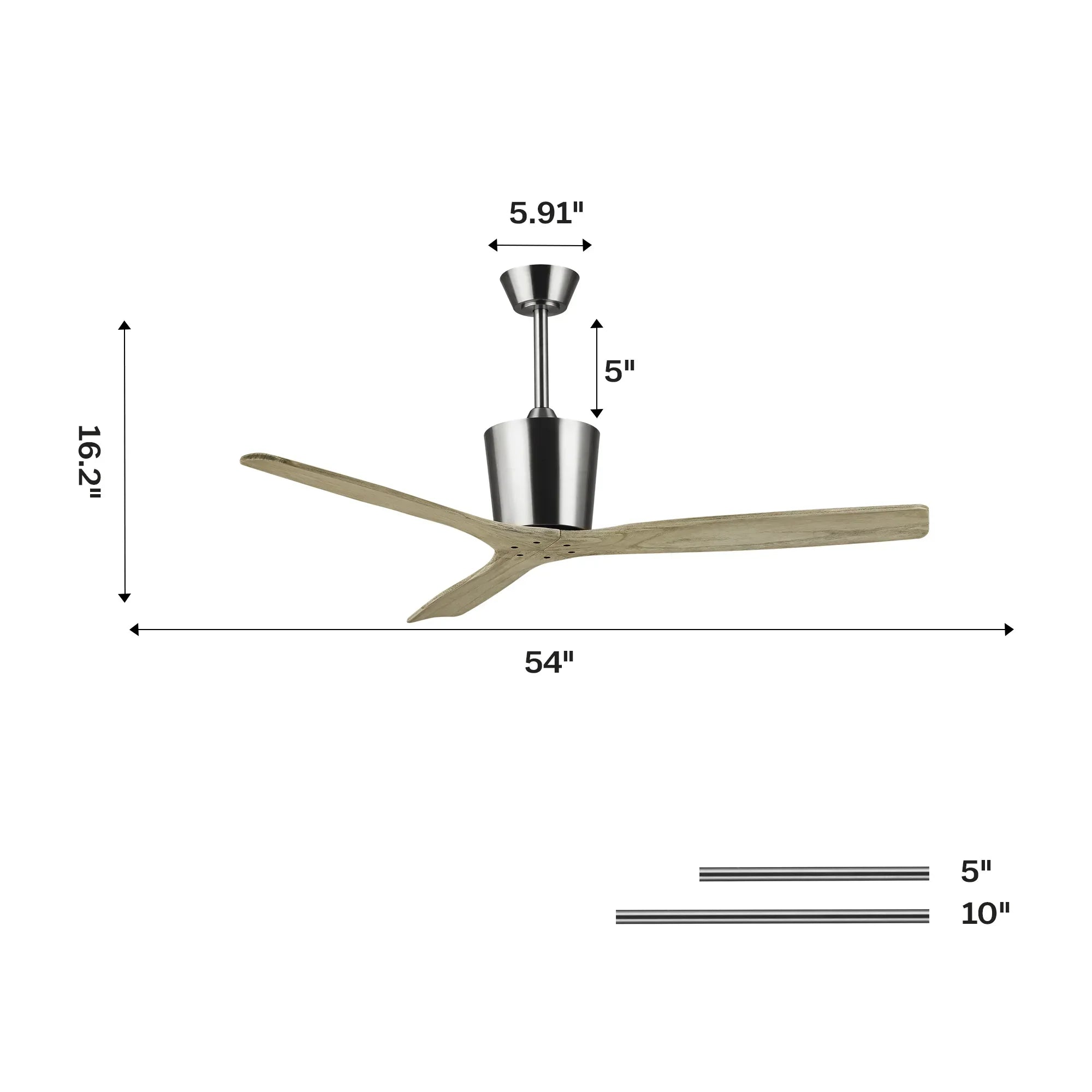 54 Inch Dylan Solid Wood Blades Downrod Mount Ceiling Fan with Remote Control