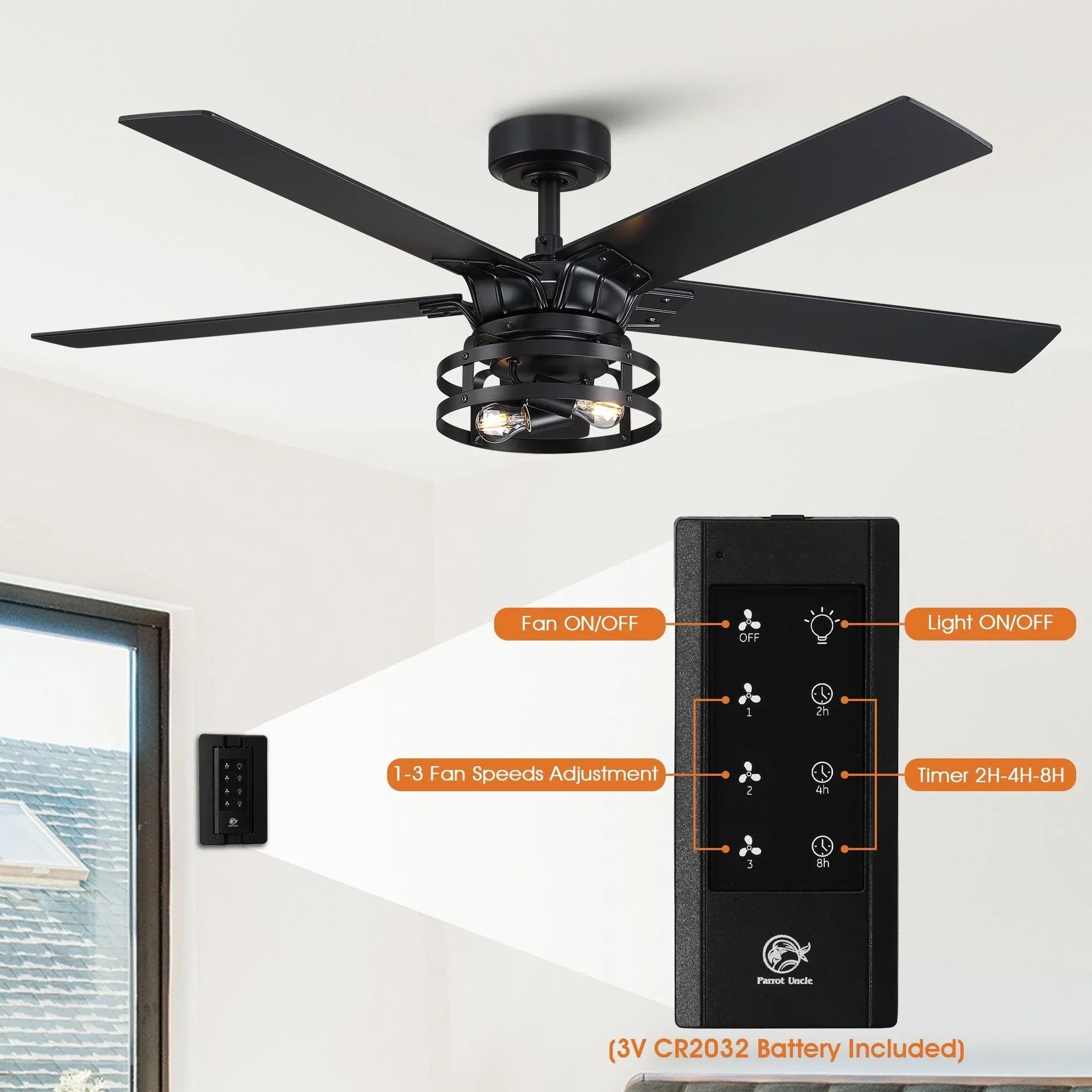 52" Industrial Reversible 5 Blade Led Ceiling Fan