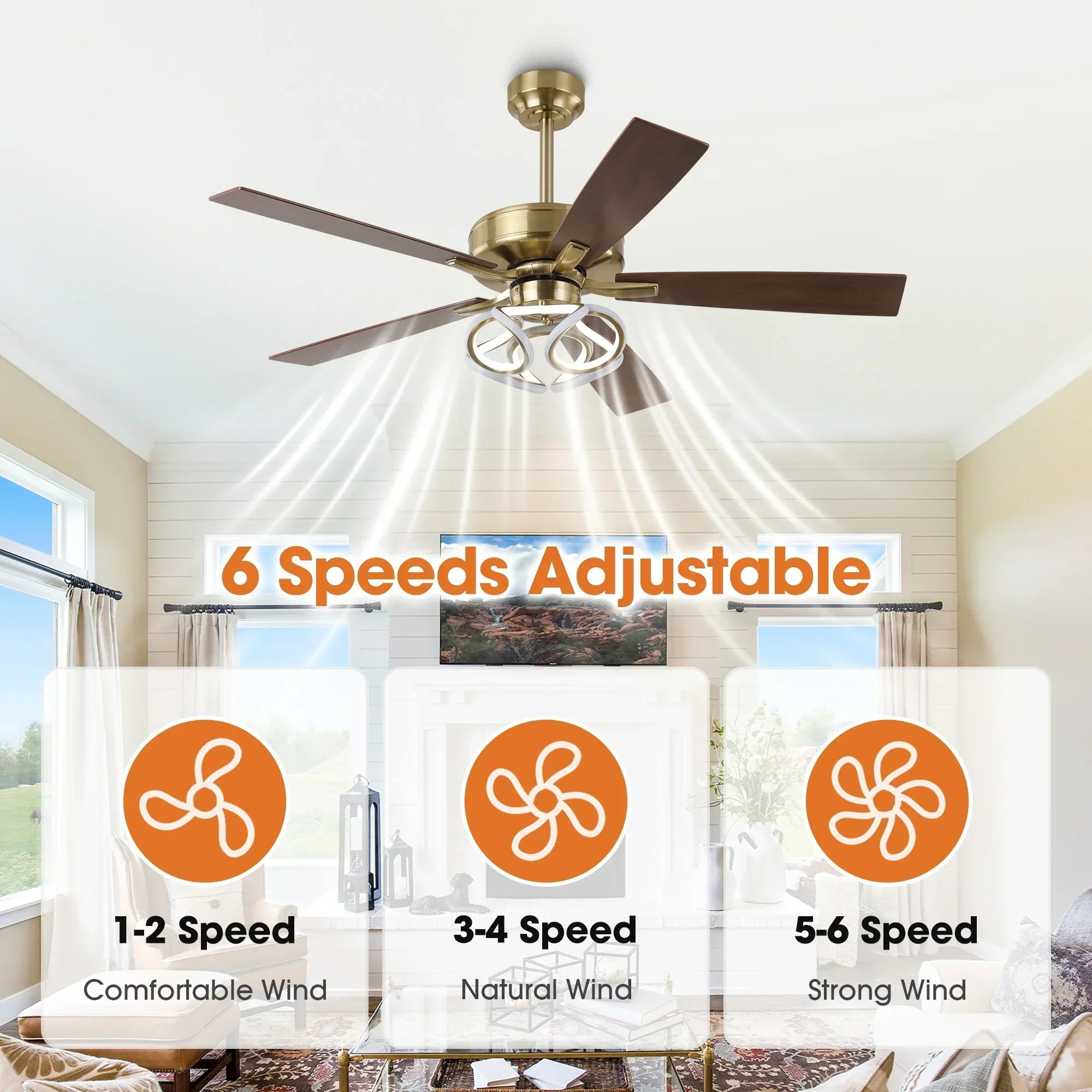 52 Inch Boyd Antique-bronze Golden Downrod Mount RGB LED Smart Fan