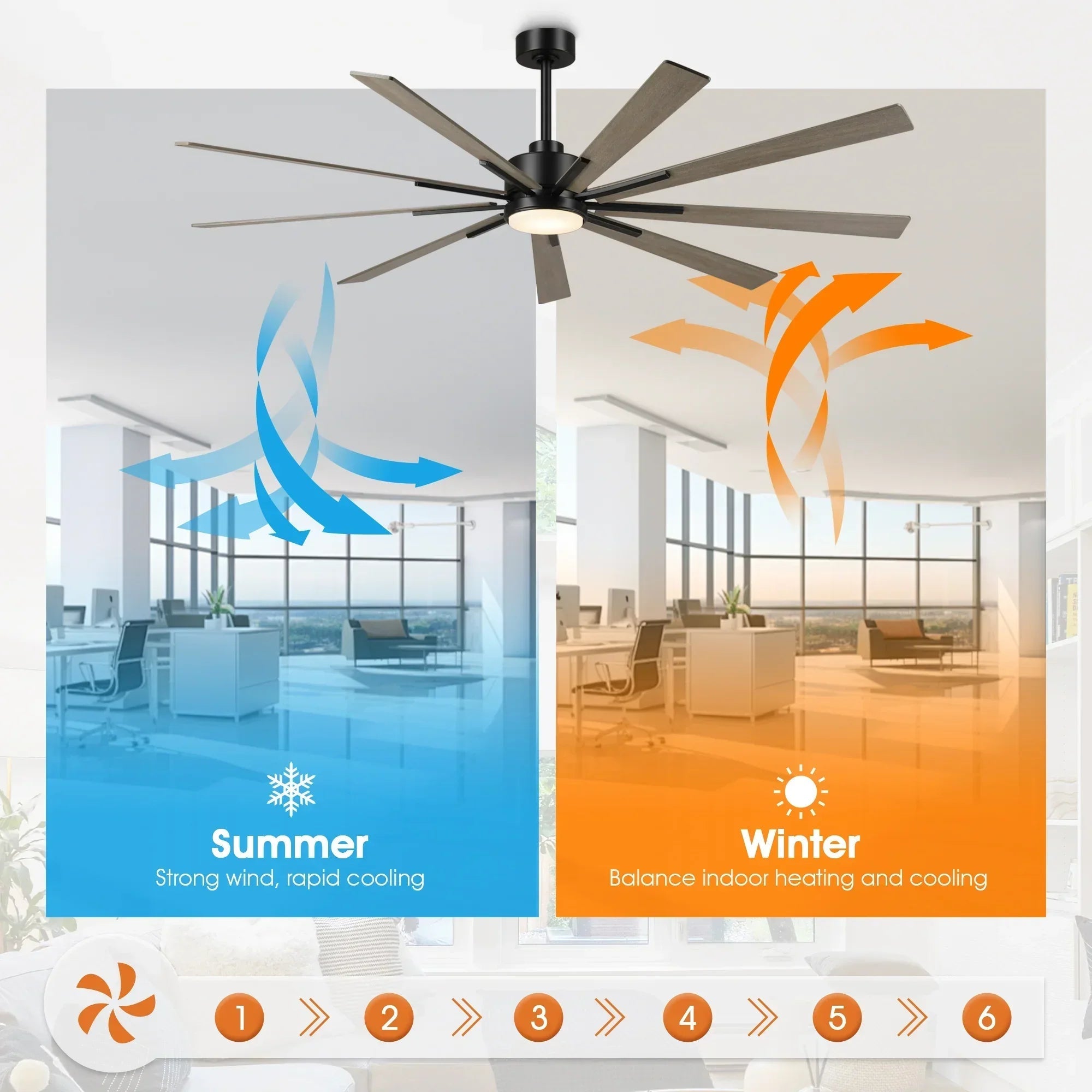 72 Inch Aries Black Downrod Mount LED Windmill Ceiling Fan with Remote Control