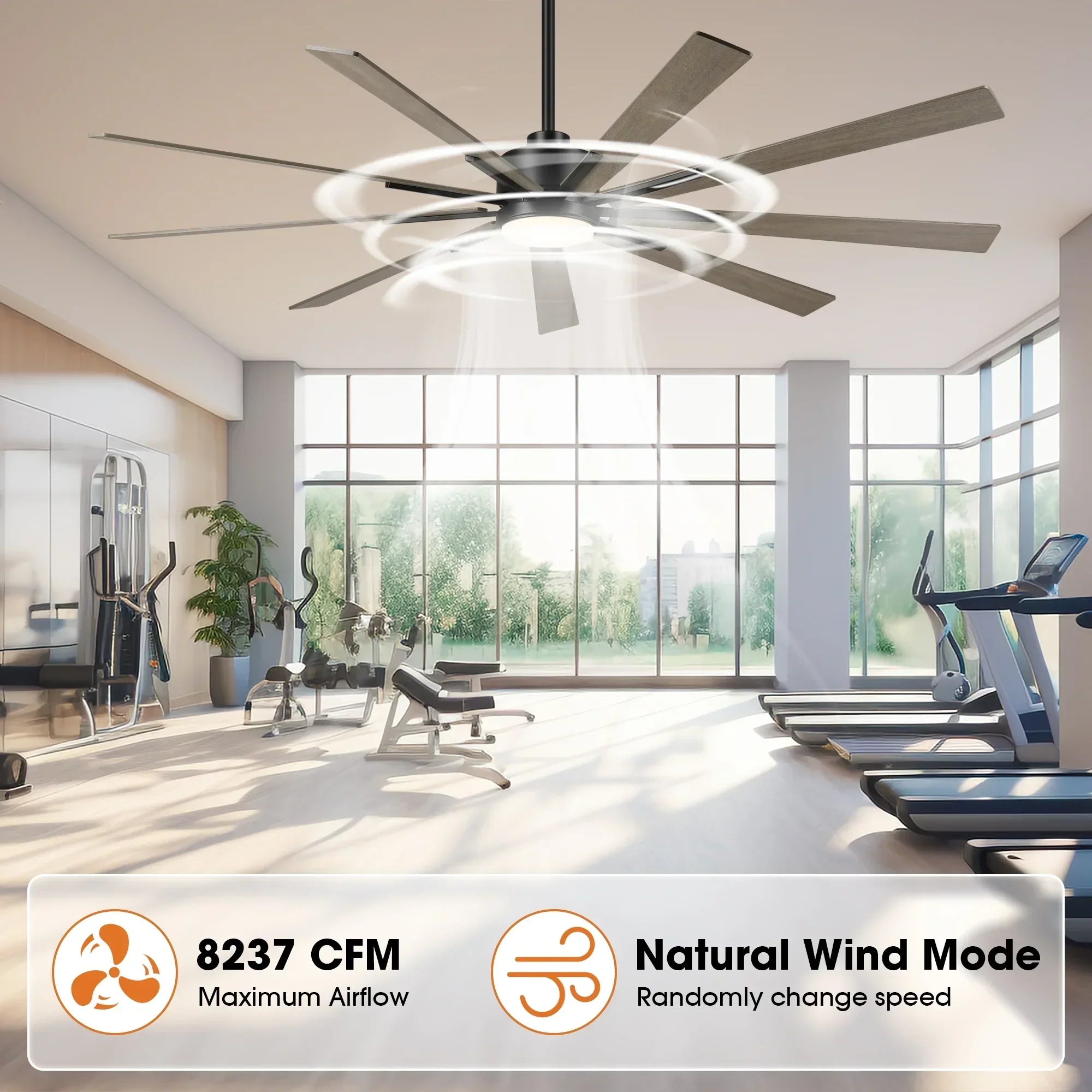72 Inch Aries Black Downrod Mount LED Windmill Ceiling Fan with Remote Control