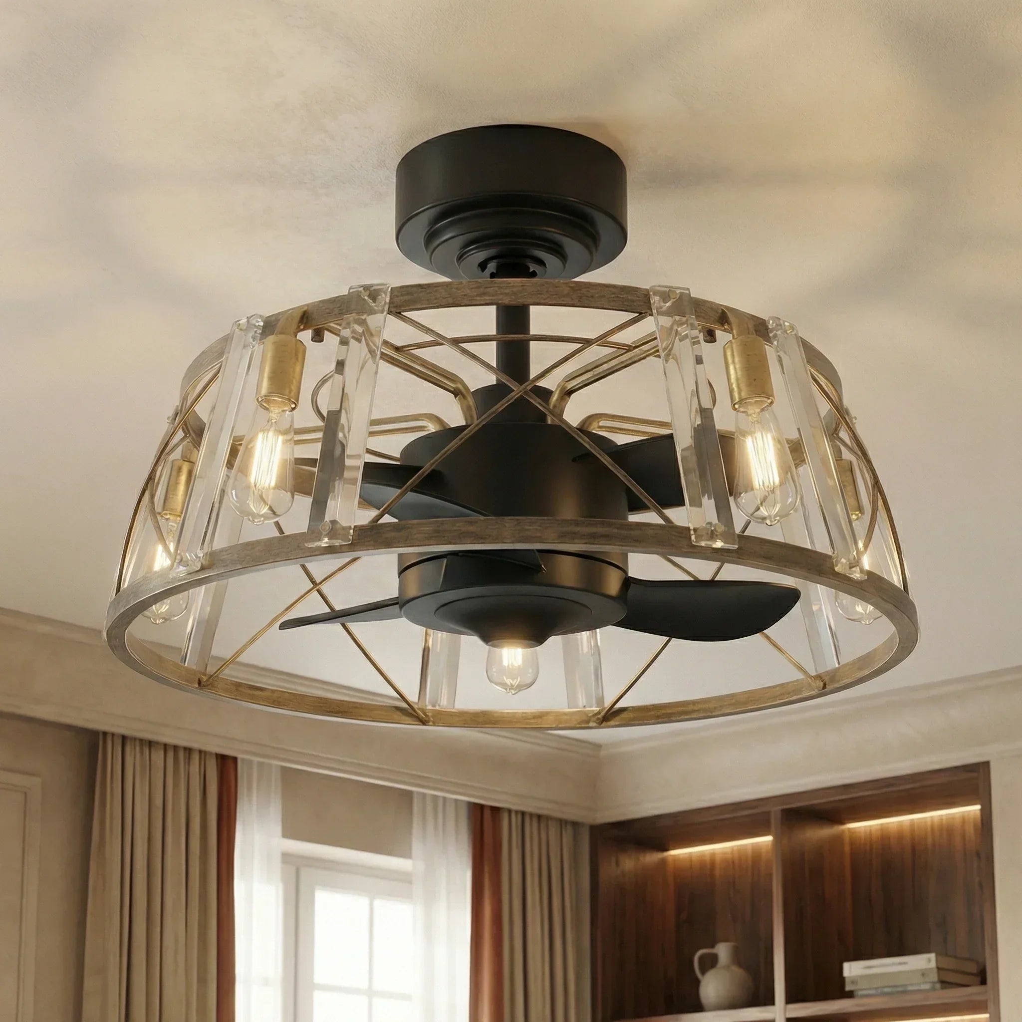 23" Modern Satin Nickel DC Motor Downrod Mount Reversible Fandelier Ceiling Fan with Lighting and Remote Control