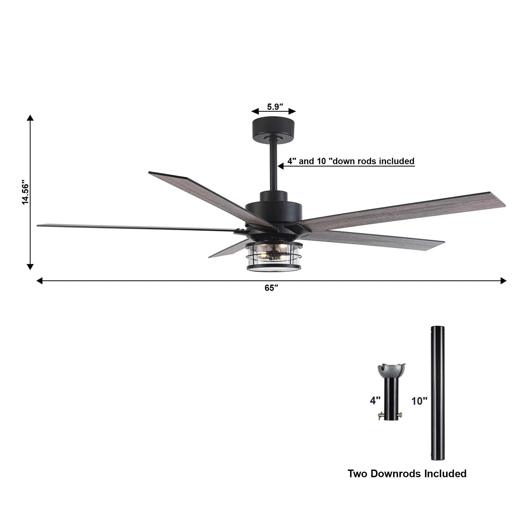 65" Modern DC Motor Downrod Mount Reversible Ceiling Fan with Lighting And Remote Control