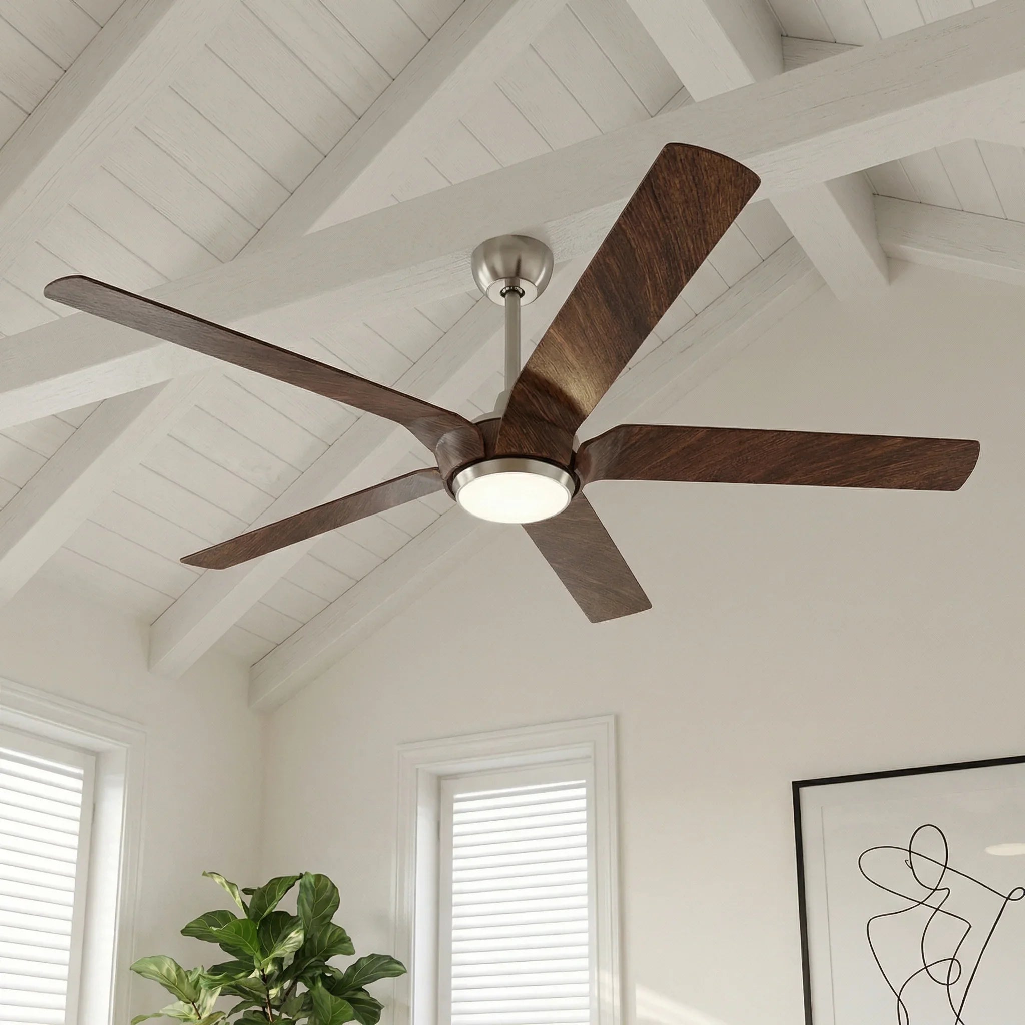 65" Fury Farmhouse DC Motor Downrod Mount Ceiling Fan with Lighting and Remote Control