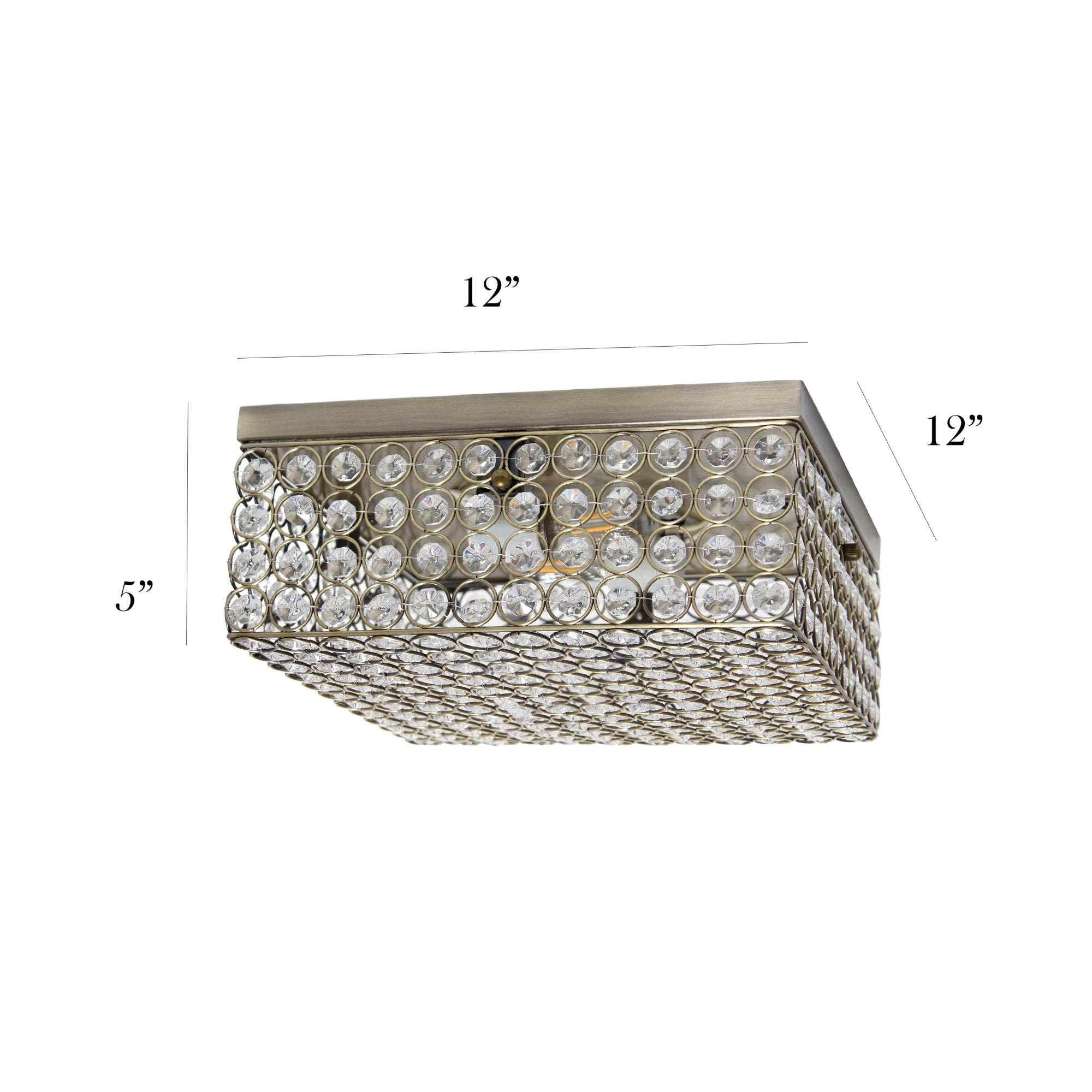 Elegant Designs FM1004-ABS 2-Light Ceiling Flush Mount Fixture, Crystal, 12inx12inx5in, Antique Brass