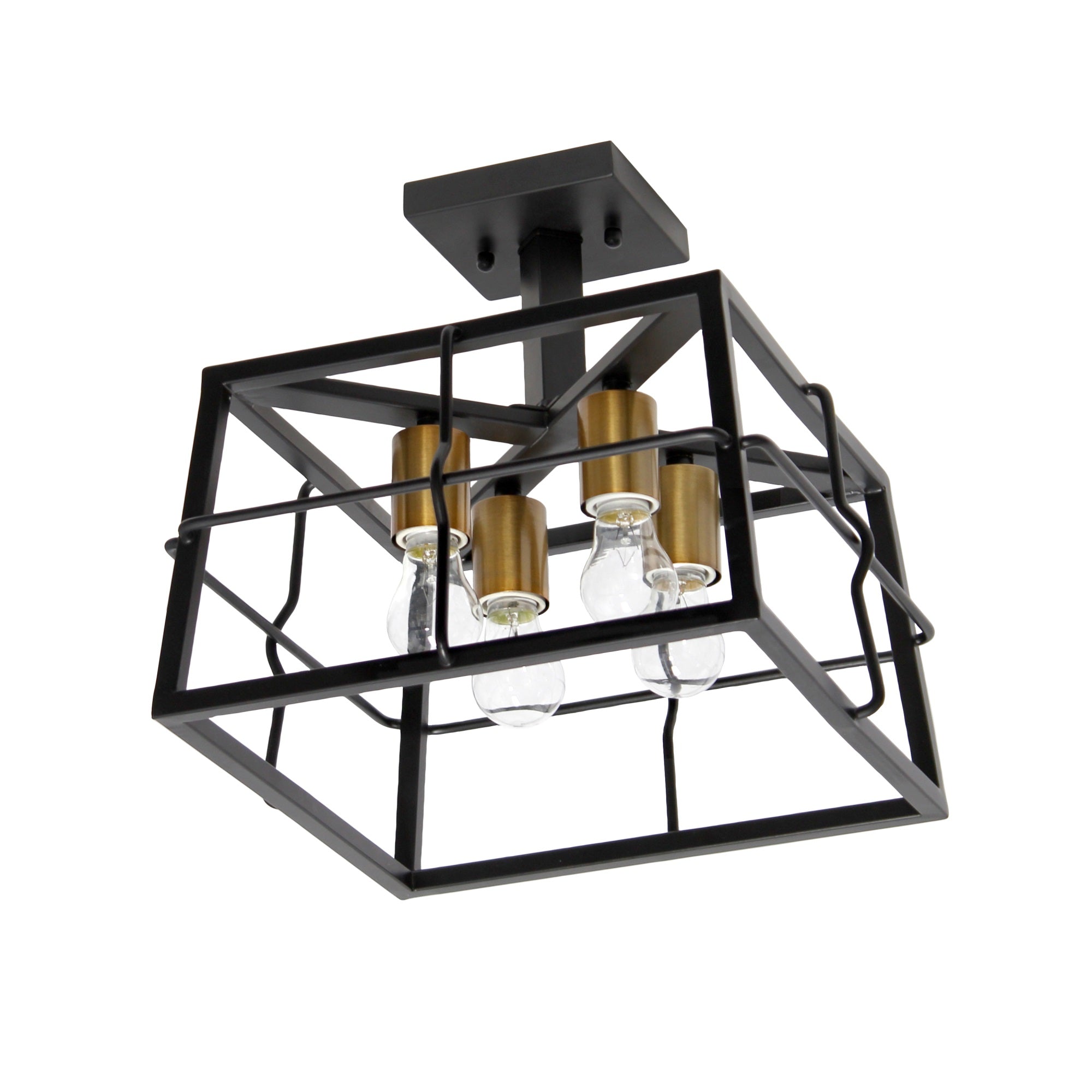 Elegant Designs FM1007-BLK Industrial Farmhouse Ceiling Semi Flush Mount Fixture, 12.4in, Metal, Black