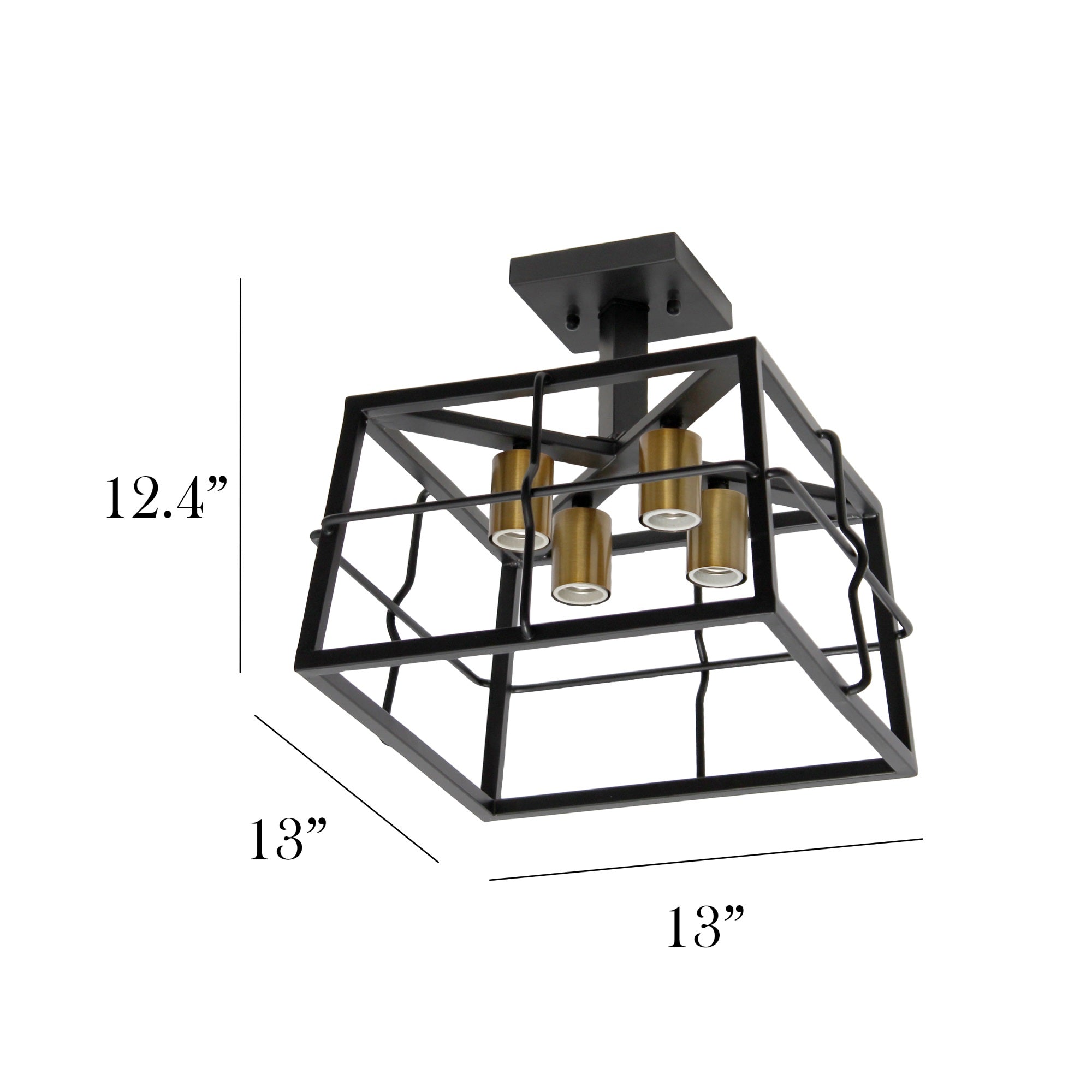 Elegant Designs FM1007-BLK Industrial Farmhouse Ceiling Semi Flush Mount Fixture, 12.4in, Metal, Black