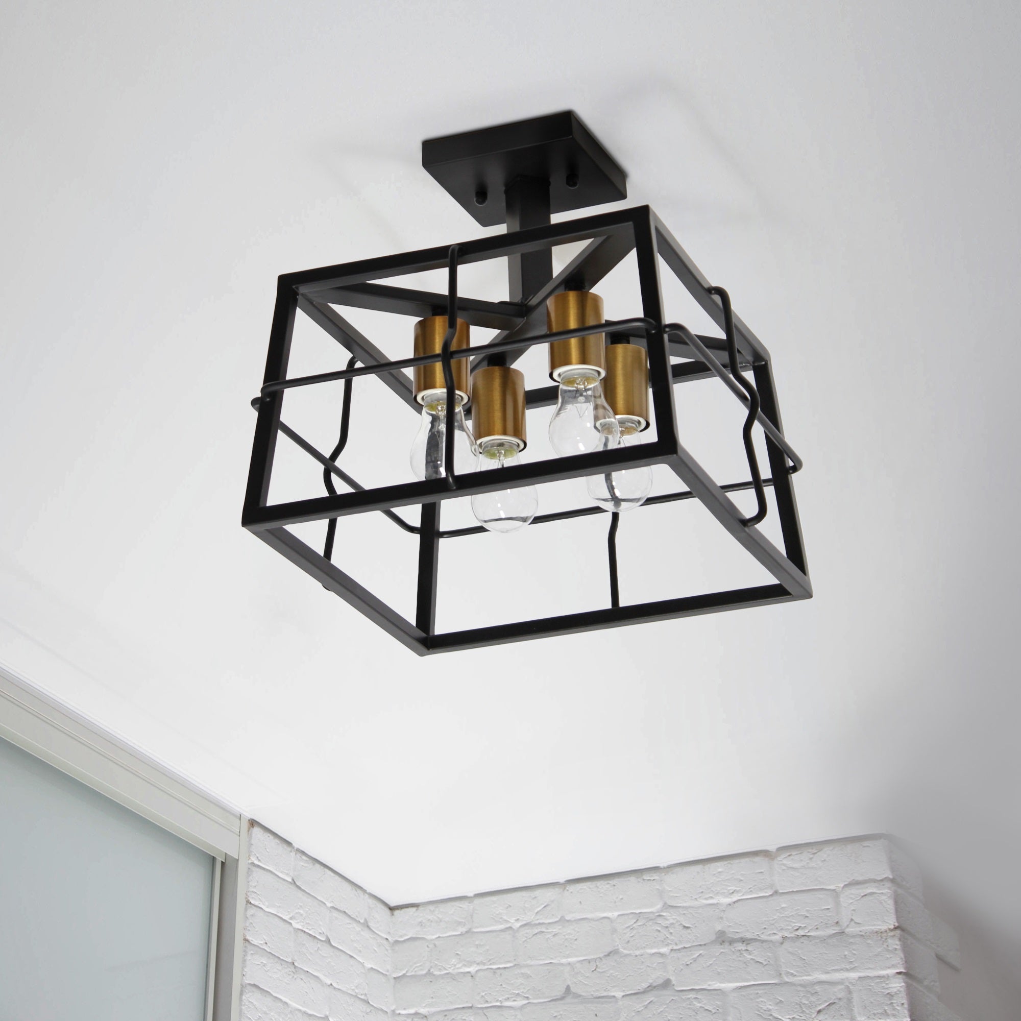 Elegant Designs FM1007-BLK Industrial Farmhouse Ceiling Semi Flush Mount Fixture, 12.4in, Metal, Black