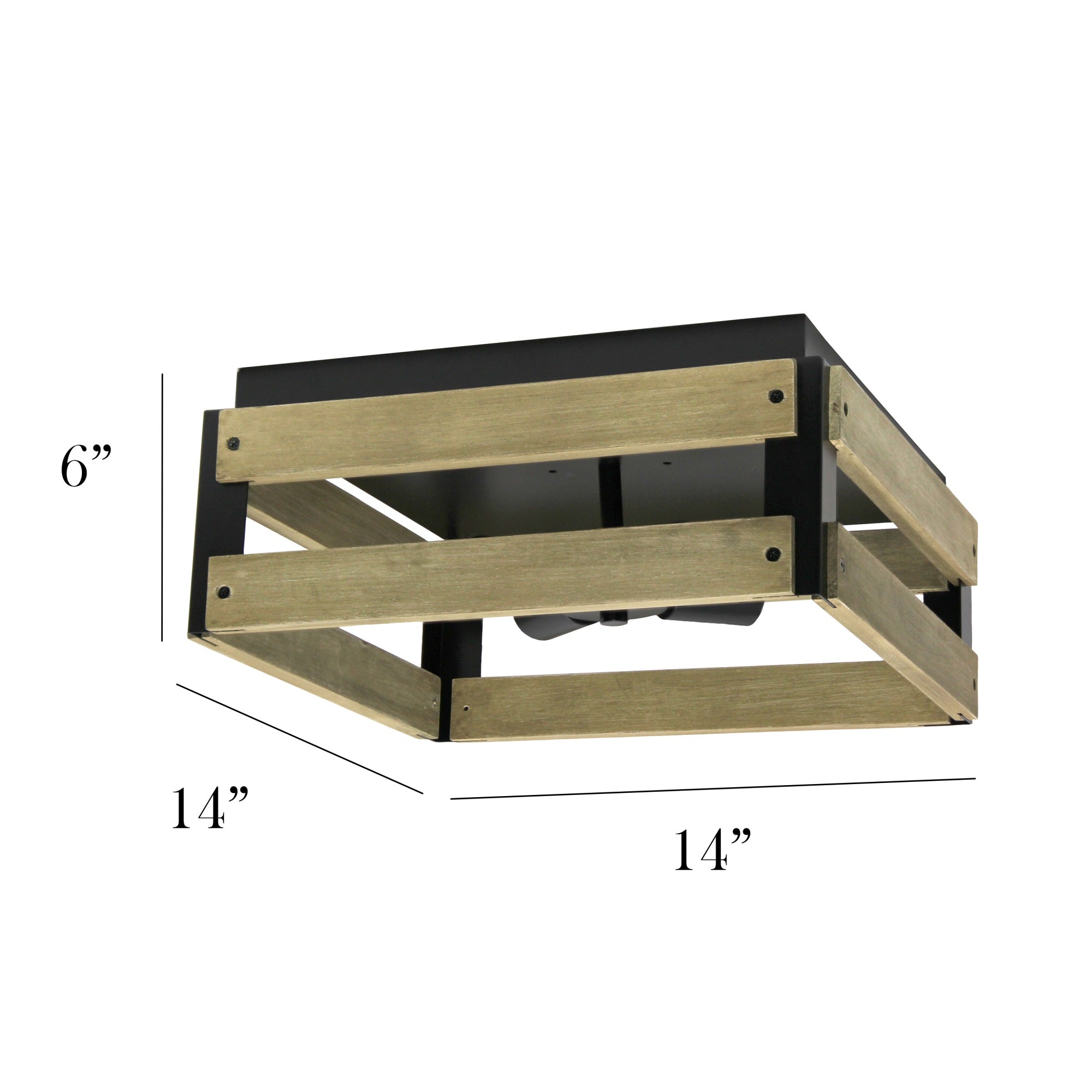 Elegant Designs 14'' Rustic Industrial 4 Light Squared Metal and Wood Crate Ceiling Flush Mount Fixture for Dcor  Hallway  Bedroom  Kitchen  Entryway  Dining Room  Foyer  Natural Wood