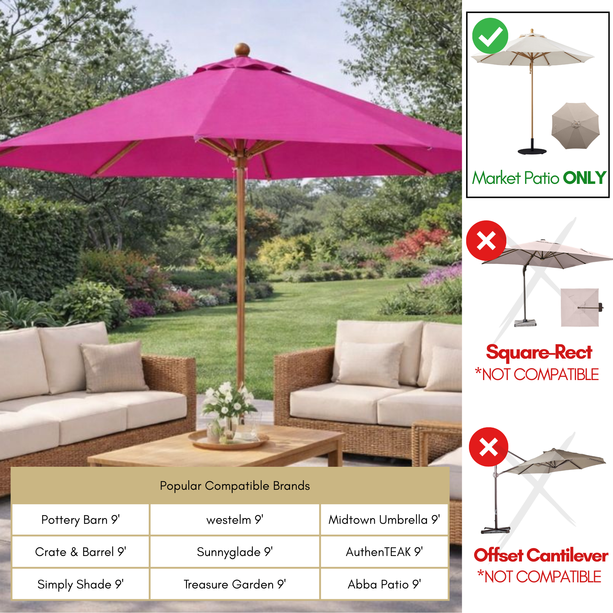 9ft Market Patio Umbrella 8 Rib Replacement Canopy Fuchsia