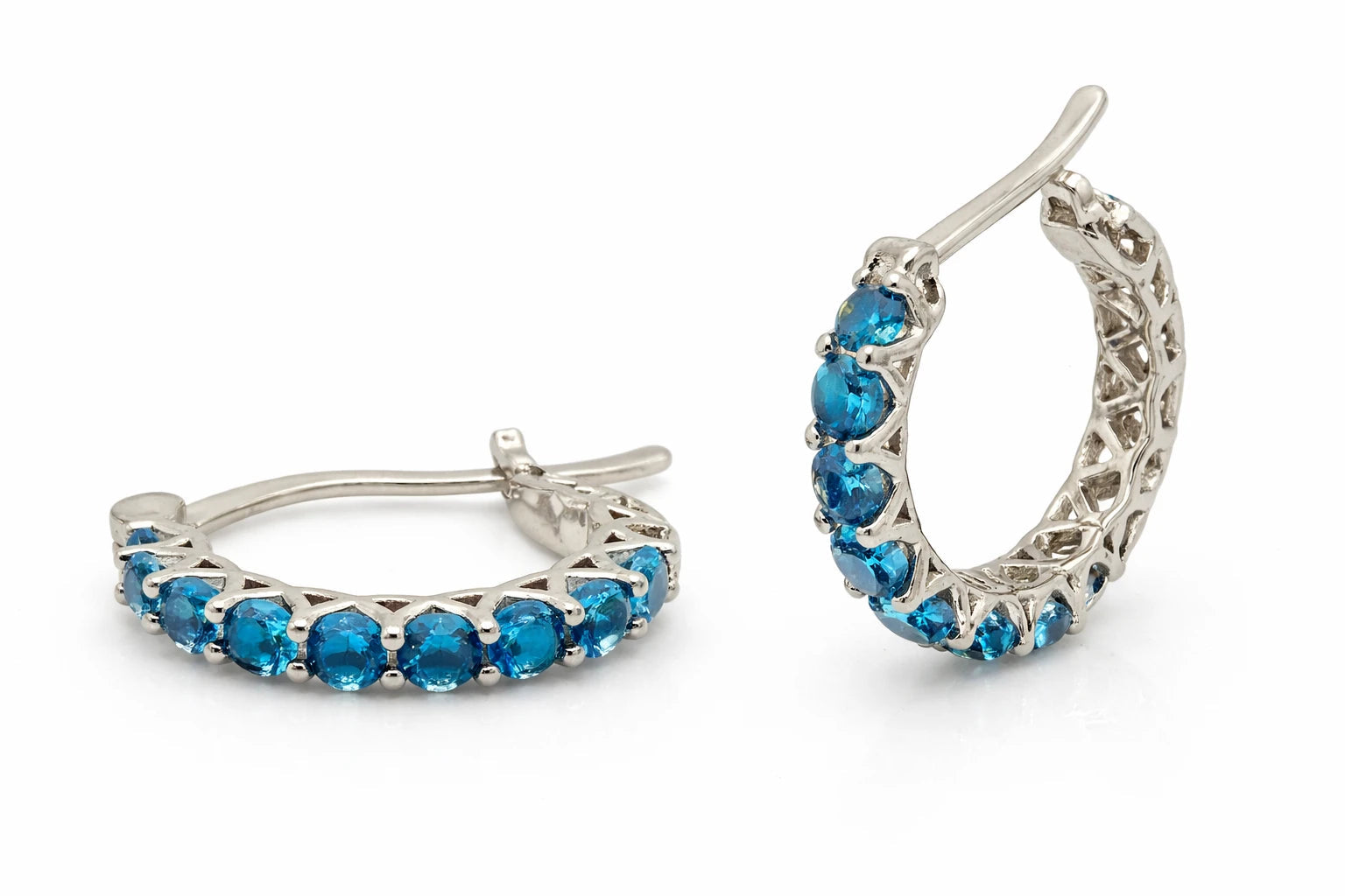 Fashion Hoop Earrings with Blue Topaz – Elegant Zirconia Accessories