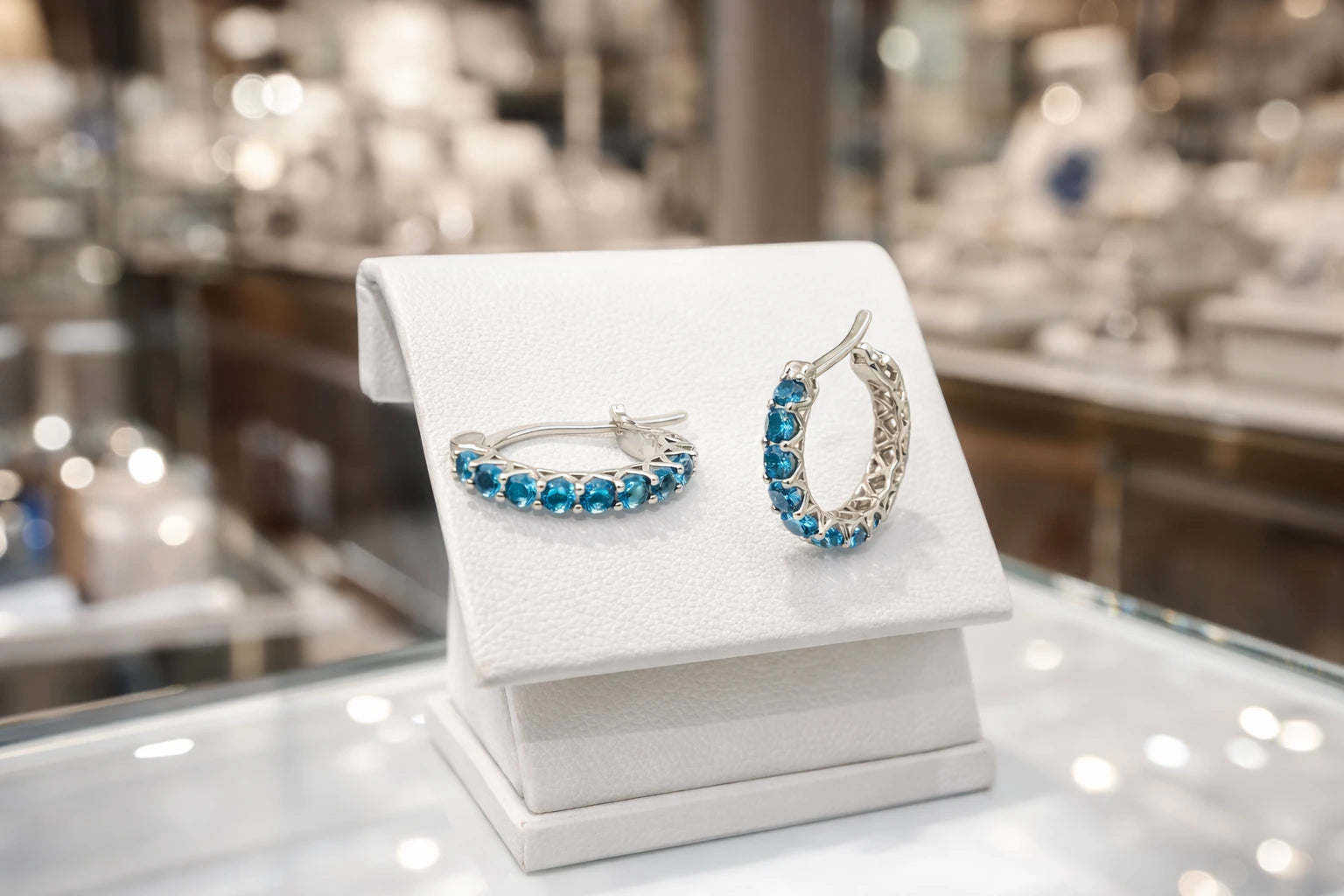 Fashion Hoop Earrings with Blue Topaz – Elegant Zirconia Accessories