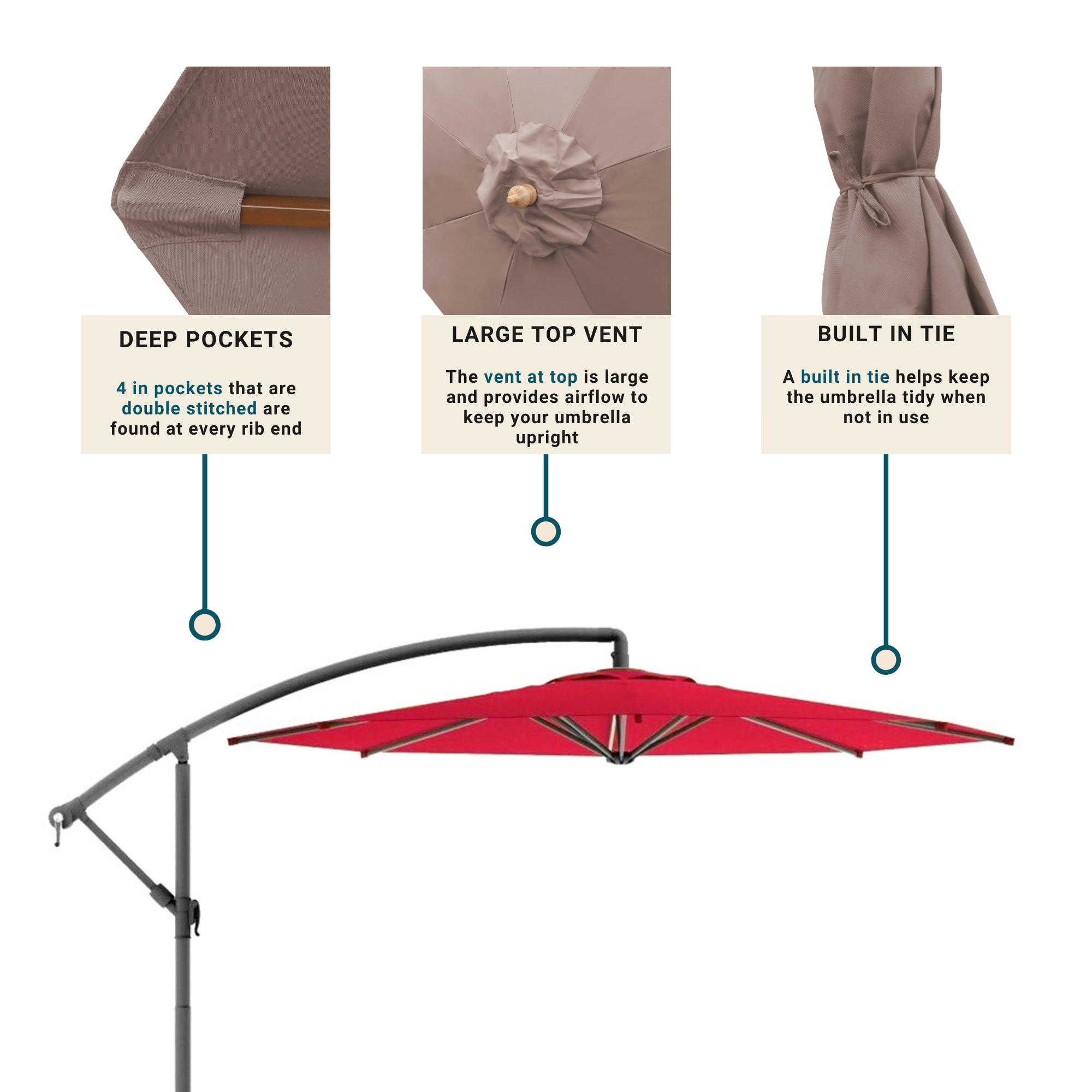 9ft Cantilever Hanging Umbrella 8 Rib Replacement Canopy Taupe
