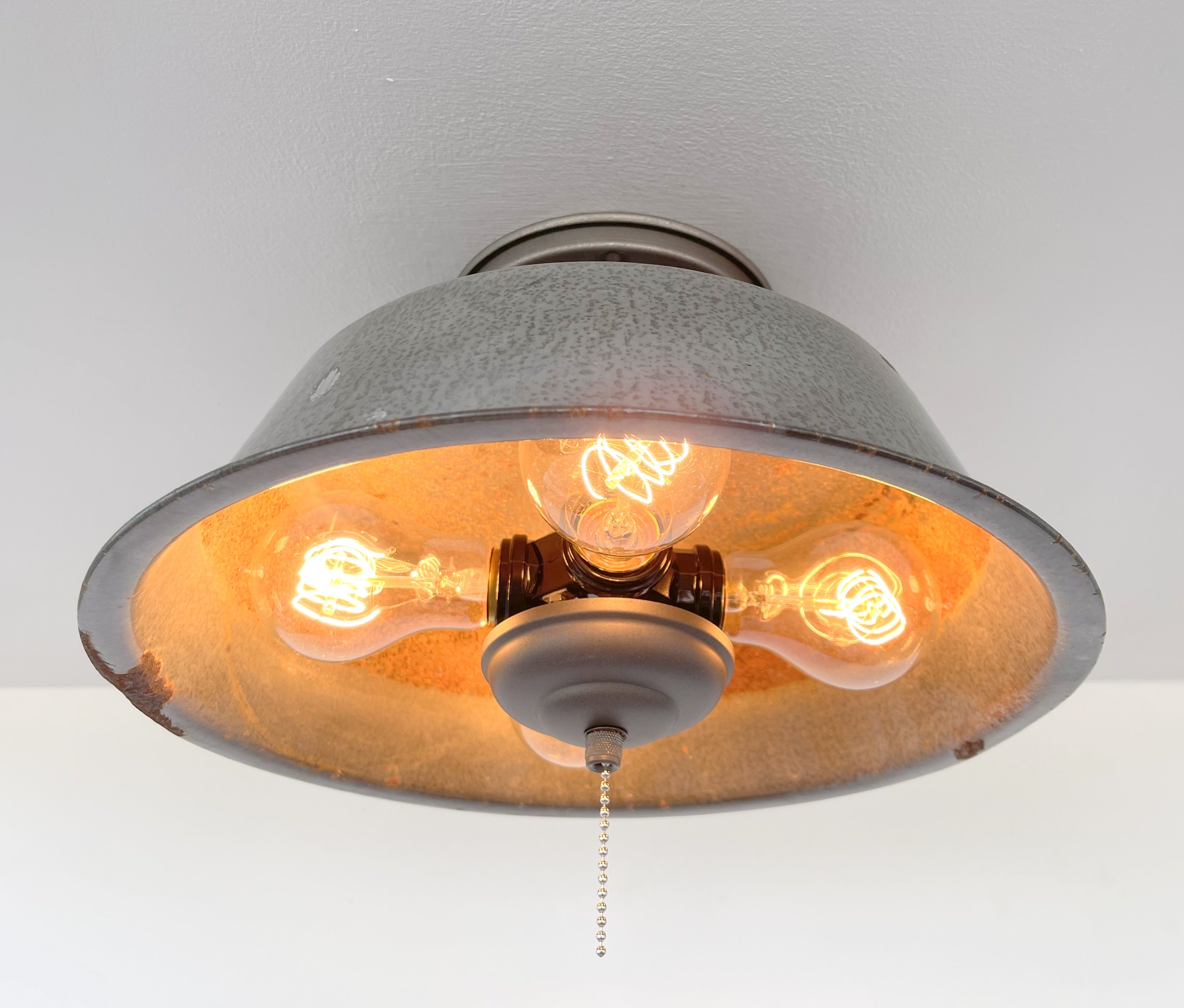 Antique FARMHOUSE GRANITEWARE Pan Ceiling Light