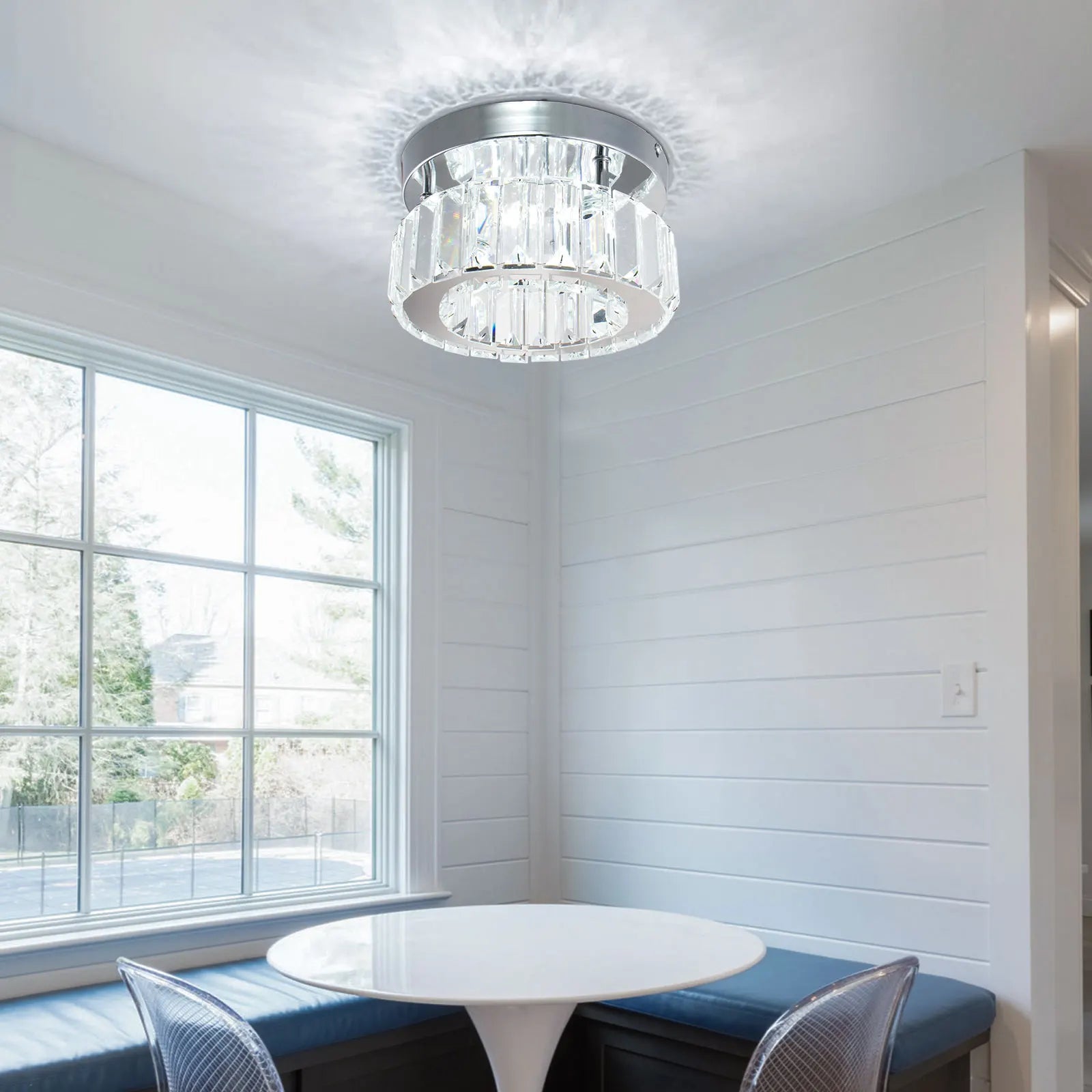Small Modern Style Cool White Crystal Corridor Ceiling Light Cool White Chandelier Lighting for Home Office Indoor Living Room