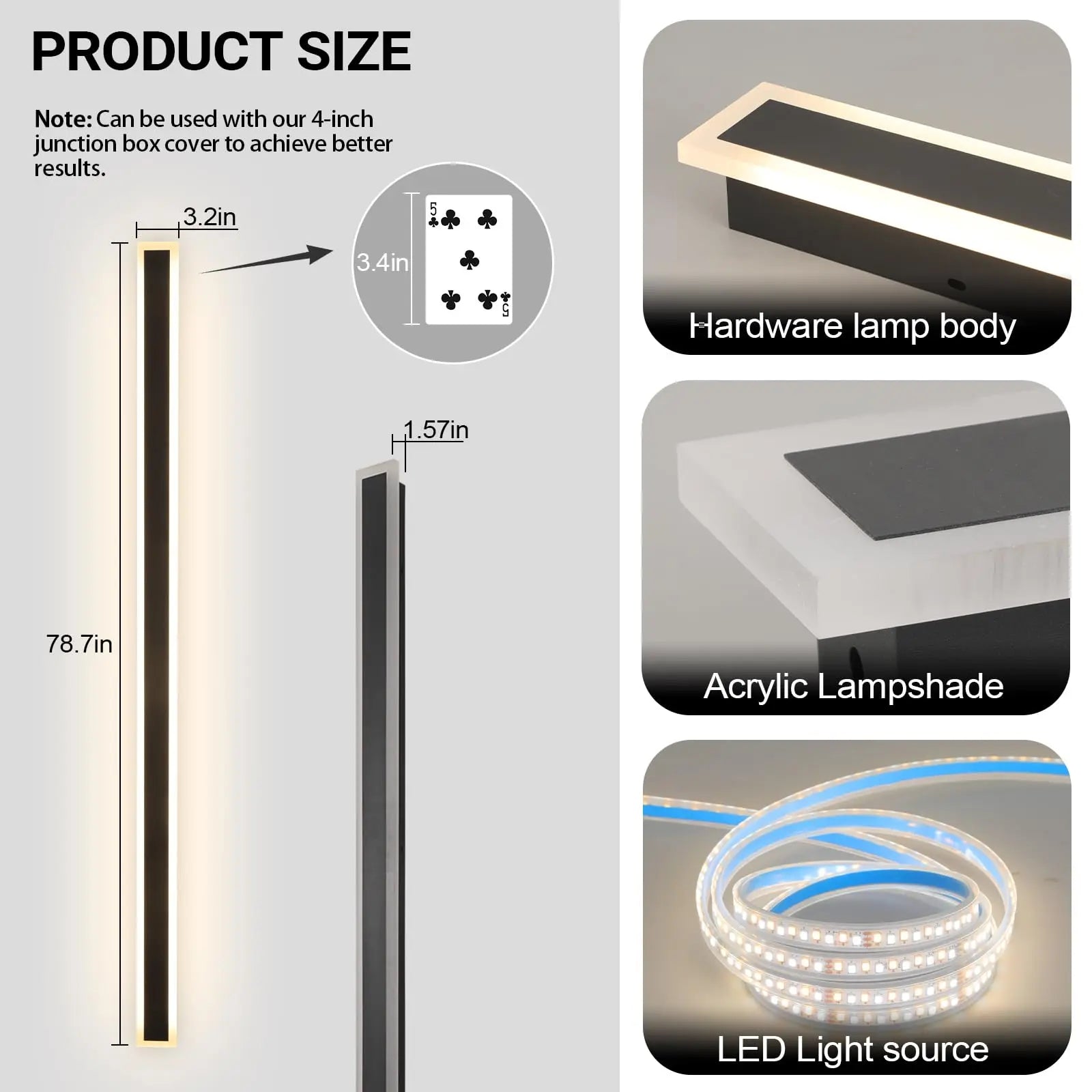 Modern Outdoor Wall Light 3000K-6000K Dimmable Wall Sconces IP65 Waterproof Long Wall Mount Light for Garage Doorway Stairway