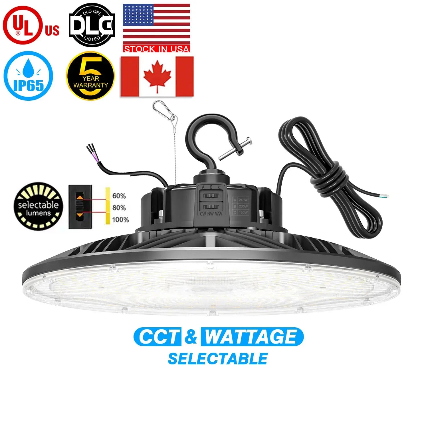 Led Light Fixture Industrial 3Power 200-480V 50 60Hz 170lm/w Die Cast Aluminum 50000hrs 100W LED UFO High Bay Light