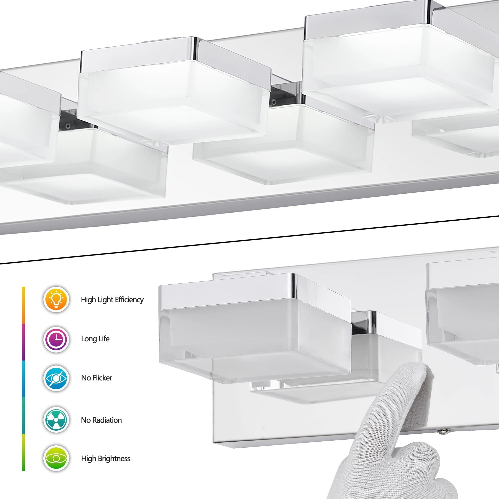 Ship in USA,Modern Chrome LED Vanity Light,3-Lights Wall Sconce for Bathroom and Mirror,Sleek Minimalist Design,Energy-Efficient