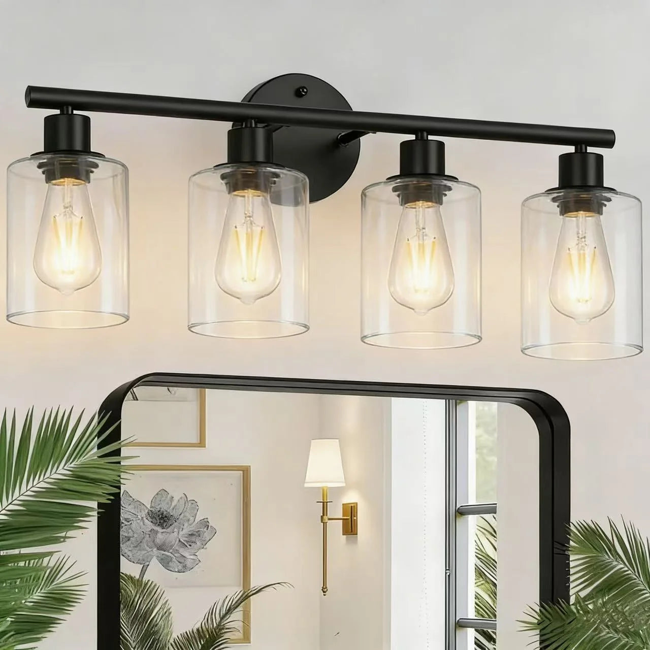 Modern Matte Black LED Bathroom Vanity Light with Clear Glass Shade Wall Sconce Lighting Fixture for Mirror Bedroom Living Room