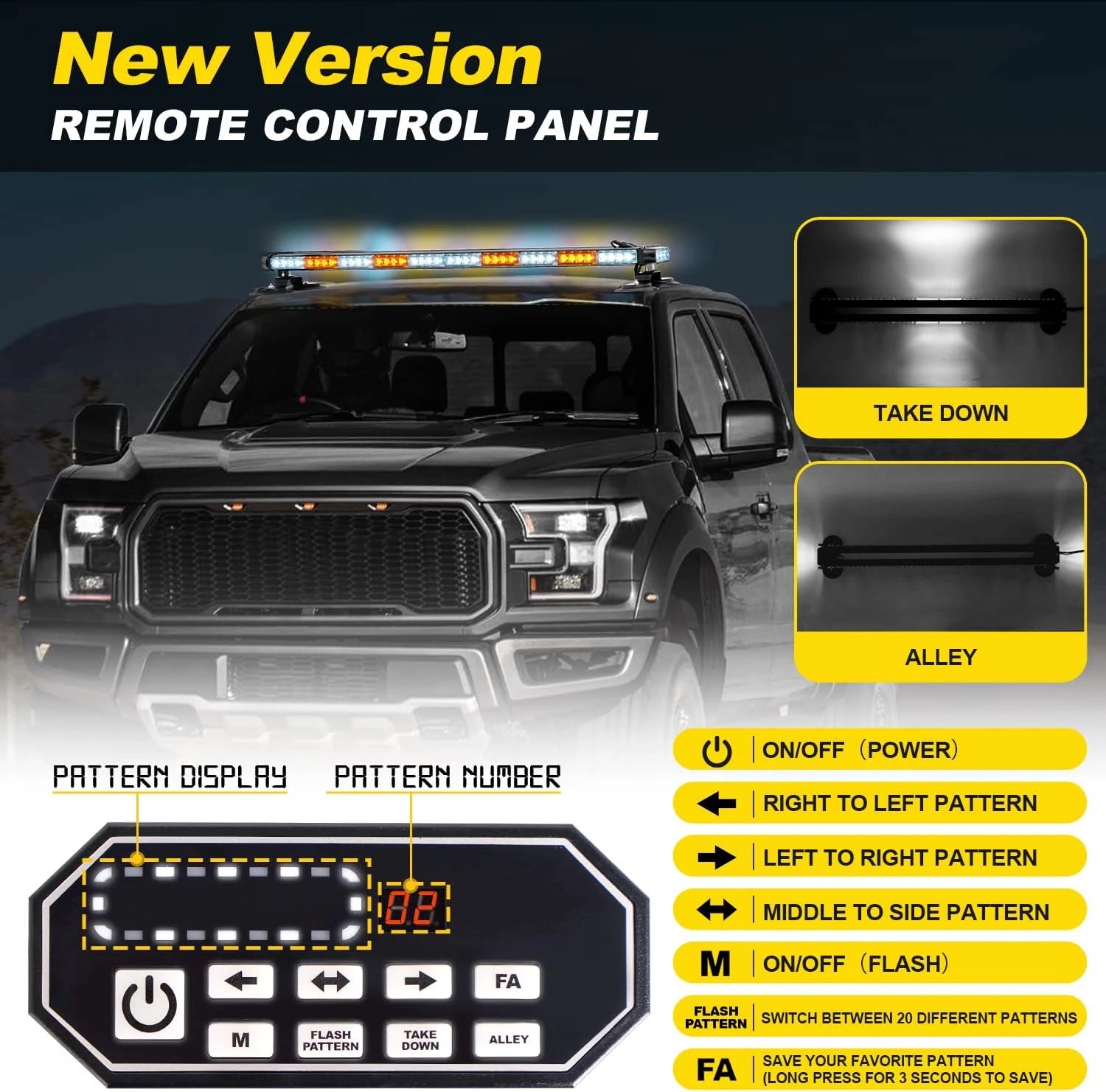 47.1" Emergency Strobe Lights Bar with Control Double Side 86 LED Warning Light with 28 Strong Magnets Traffic Advisor