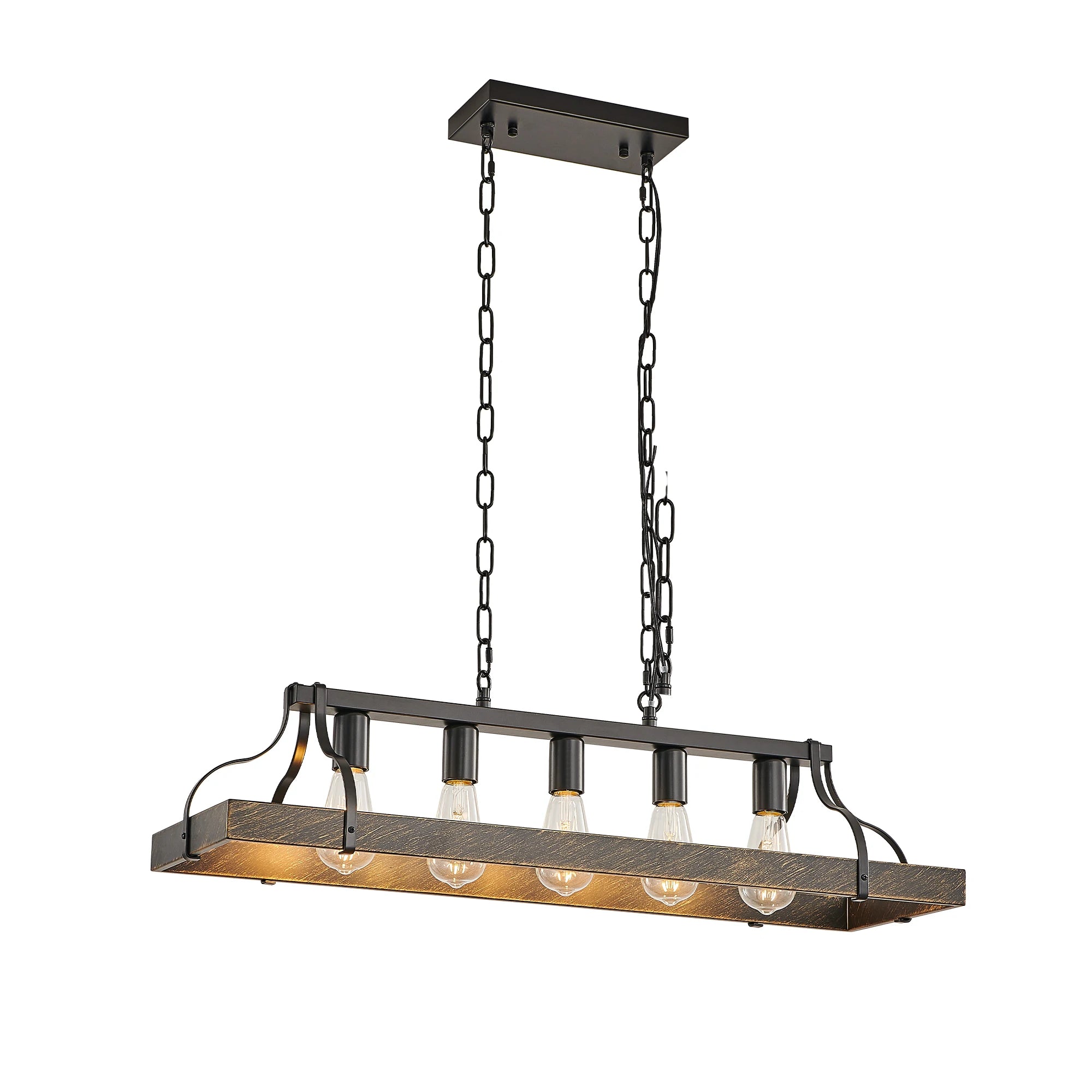 34 Inch Black Gold Vintage Pendant Light,5 E26 Bulb Sockets,Adjustable Chain Height,Antique Style Chandelier (Bulb Not Included)