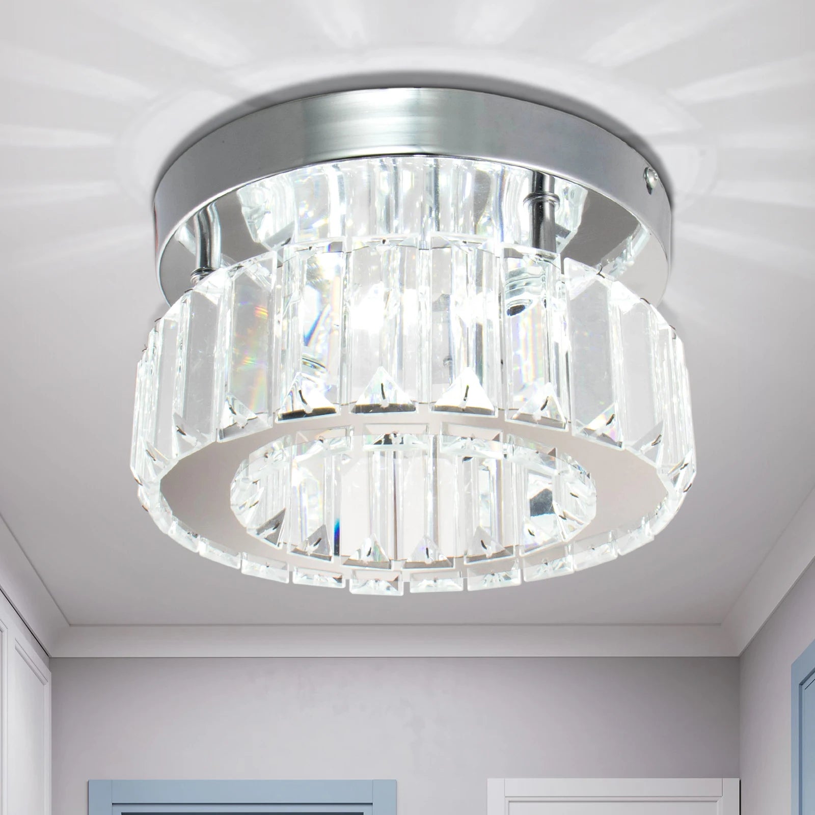 Small Modern Style Cool White Crystal Corridor Ceiling Light Cool White Chandelier Lighting for Home Office Indoor Living Room