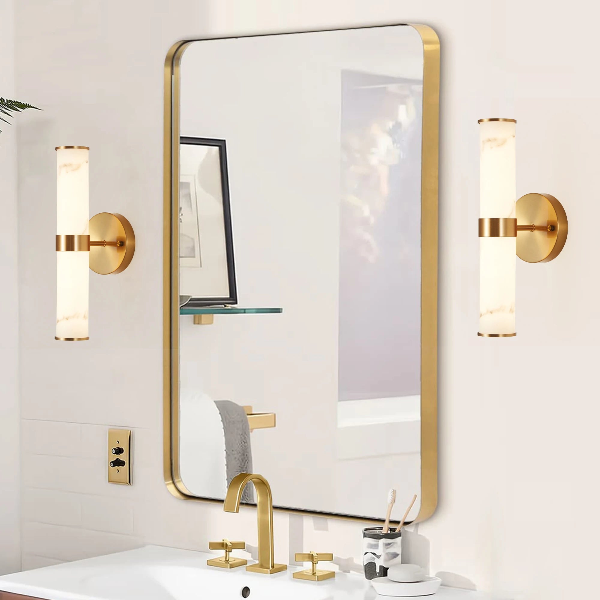 Ship From USA,Resin Marble Texture Wall Light with  Metal Frame,Set of 2,Elegant Lighting Fixtures (Only Indoor)