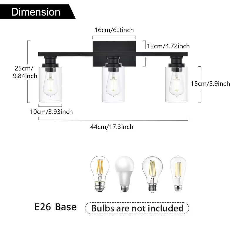 Modern Matte Black LED Bathroom Vanity Light with Clear Glass Shade Wall Sconce Lighting Fixture for Mirror Bedroom Living Room