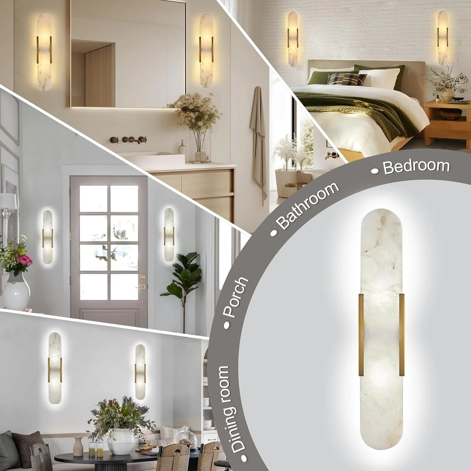 Alabaster Wall Sconce  Natural Marble Wall Light, Gold Modern Alabaster Sconces Wall Mount for Dining Room, Living Room