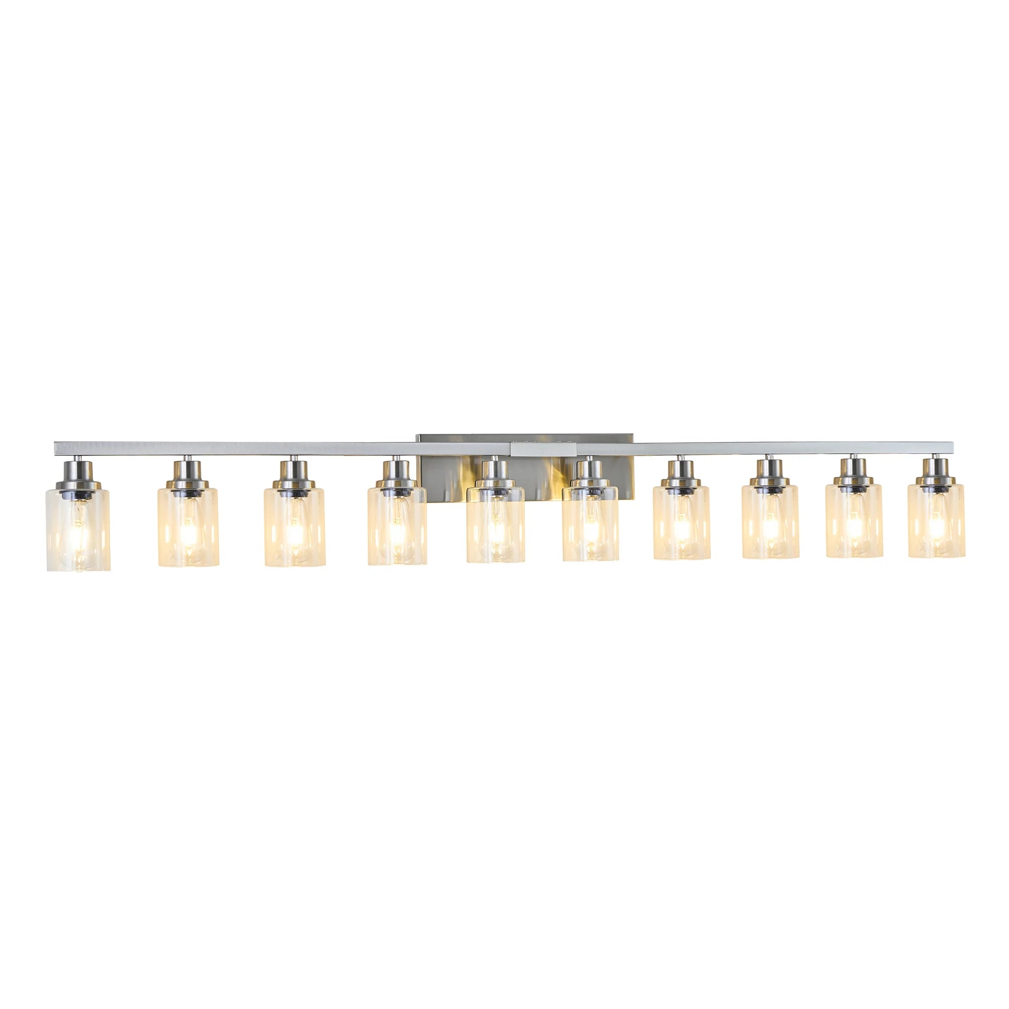 10 Light Bathroom Light Fixtures, Bathroom Vanity Light with Clear Glass, Brushed Nickel Bathroom Lighting Fixtures Over Mirror