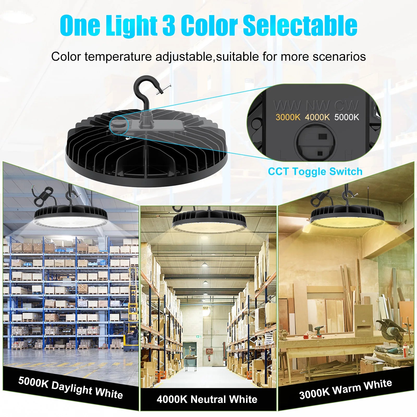 Warehouse Light 100W-320W UFO LED High Bay Light Industrial Warehouse Adjustable CCT IP65 Rating Delivery From USA
