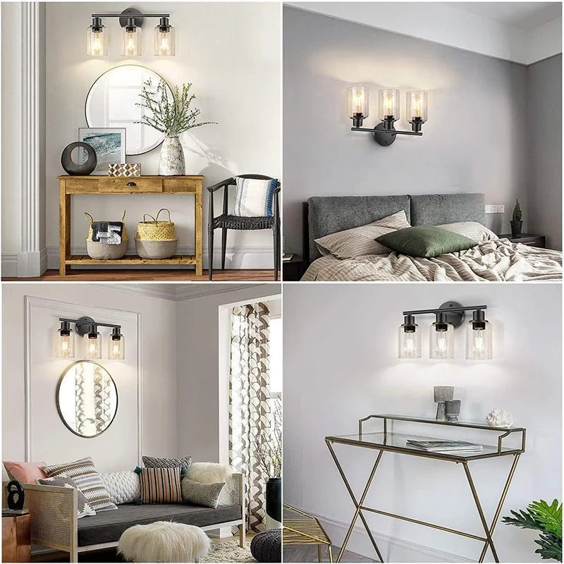 Modern Matte Black LED Bathroom Vanity Light with Clear Glass Shade Wall Sconce Lighting Fixture for Mirror Bedroom Living Room