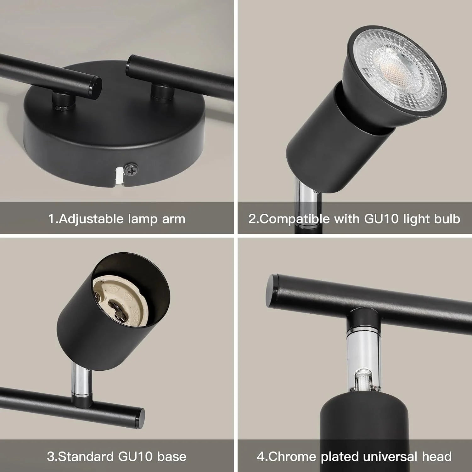 Modern LED Track Lighting 4 Heads Rotatable Spot Lights Dimmable Ceiling Mounted Fixture for Living Room Kitchen Hallway Hotel