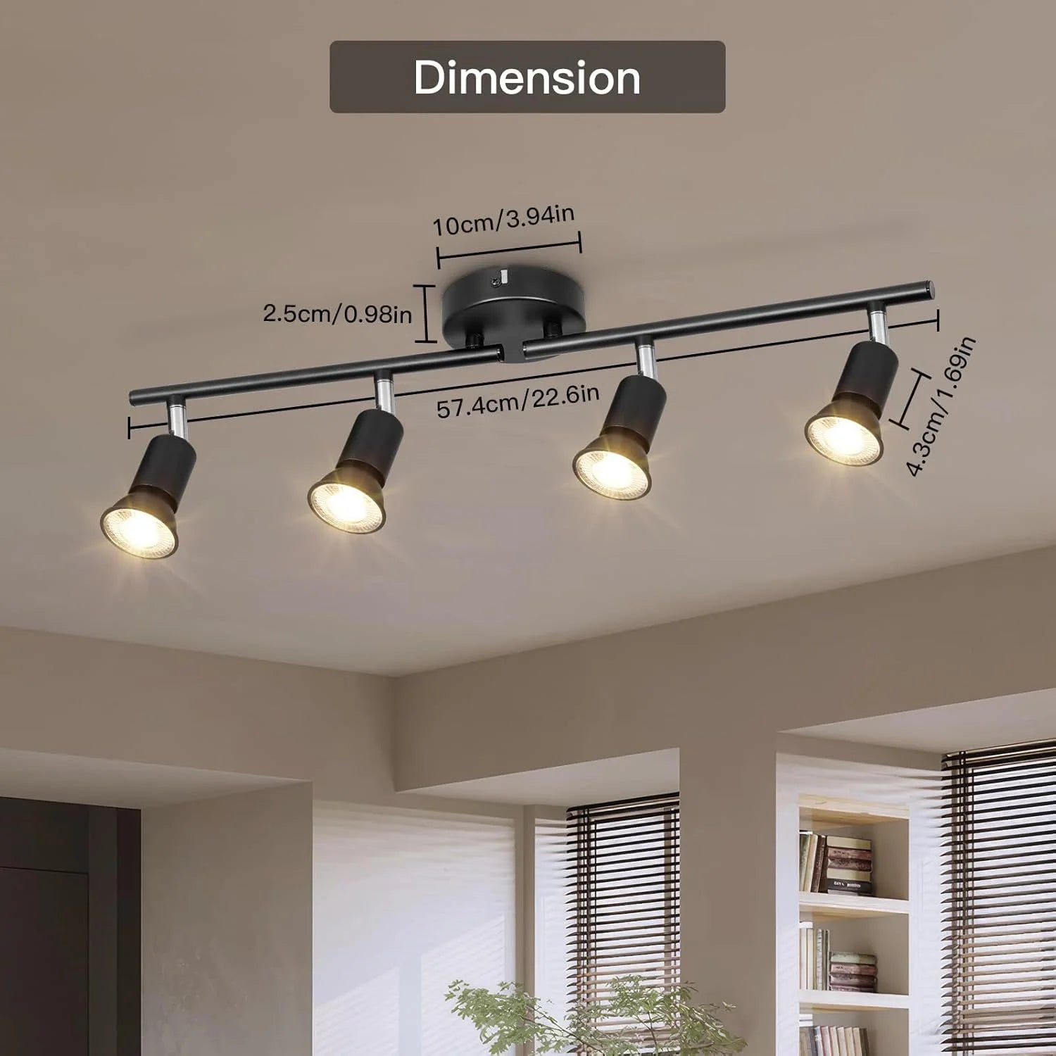 Modern LED Track Lighting 4 Heads Rotatable Spot Lights Dimmable Ceiling Mounted Fixture for Living Room Kitchen Hallway Hotel
