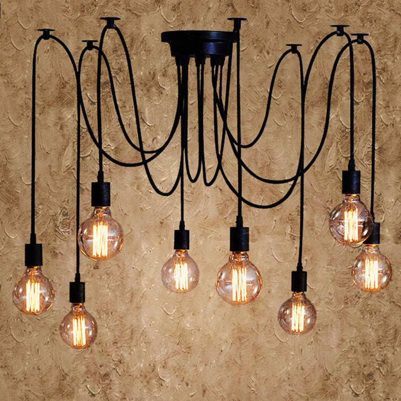 Retro Spider Chandelier Multi-Head Scattered Design Ceiling Pendant Light Adjustable Loft Style Lighting for Living Dining Room