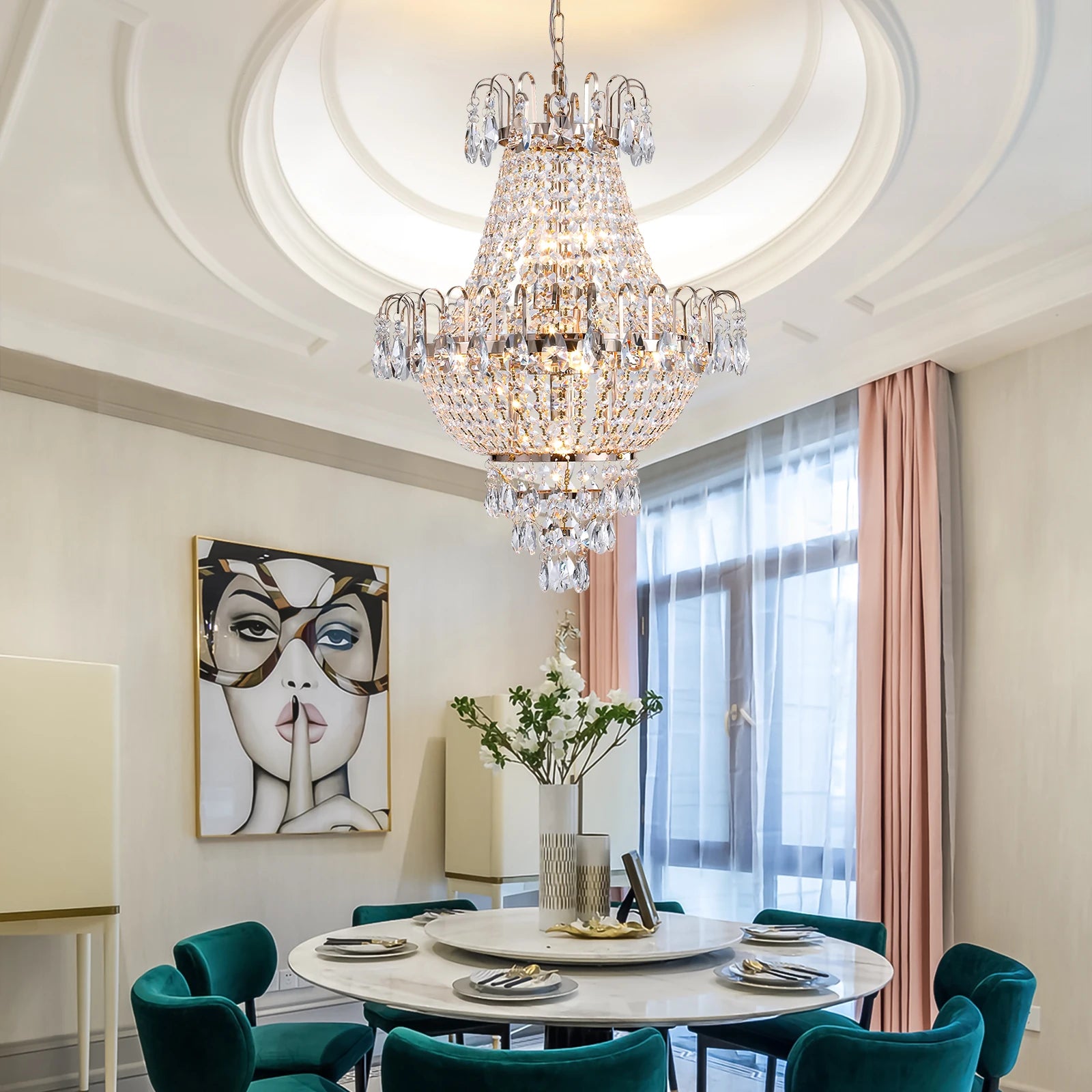 Ship From USA,Gold Crystal Chandeliers,Large Contemporary Luxury Ceiling Lighting for Living Room Dining Room Bedroom Hallway