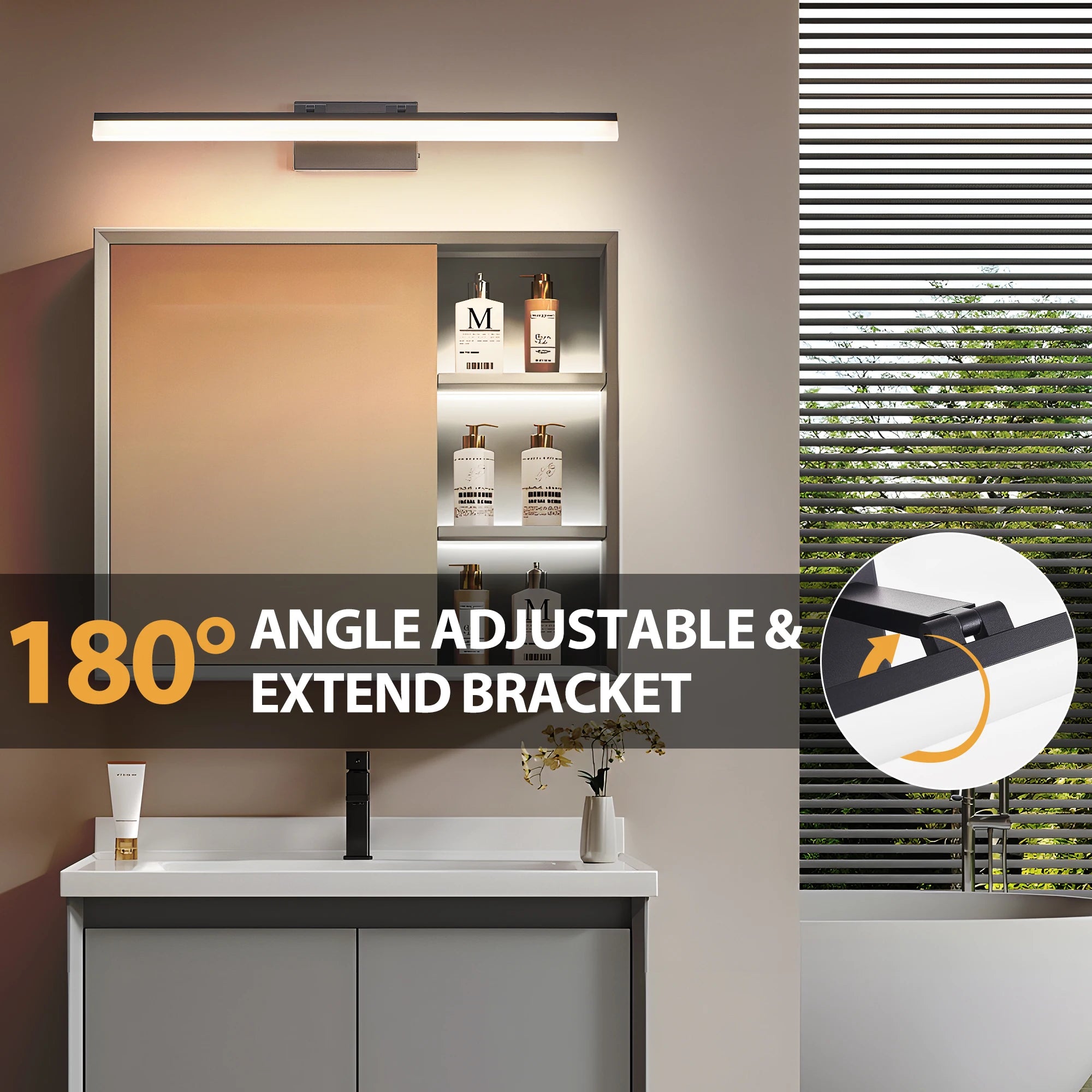 Ship in USA,43 Inch Modern LED Bathroom Vanity Light,Sleek Black Metal Wall Light for Mirror, Dressing Room or Sink Area