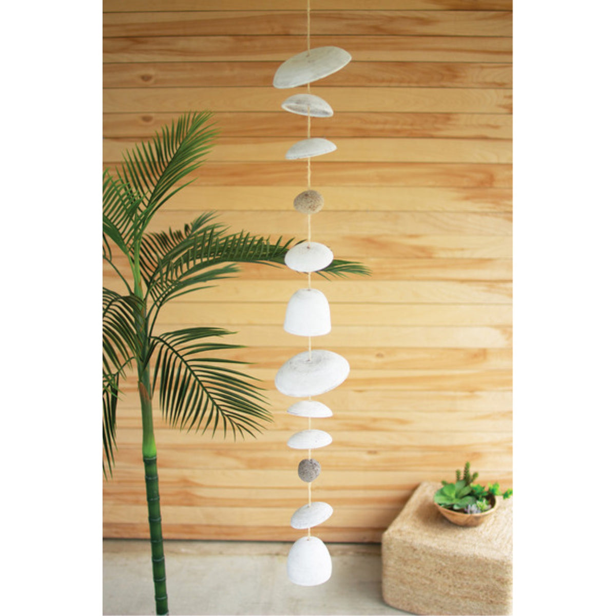 CLAY MOON CHIMES WITH RIVER ROCK DETAIL
