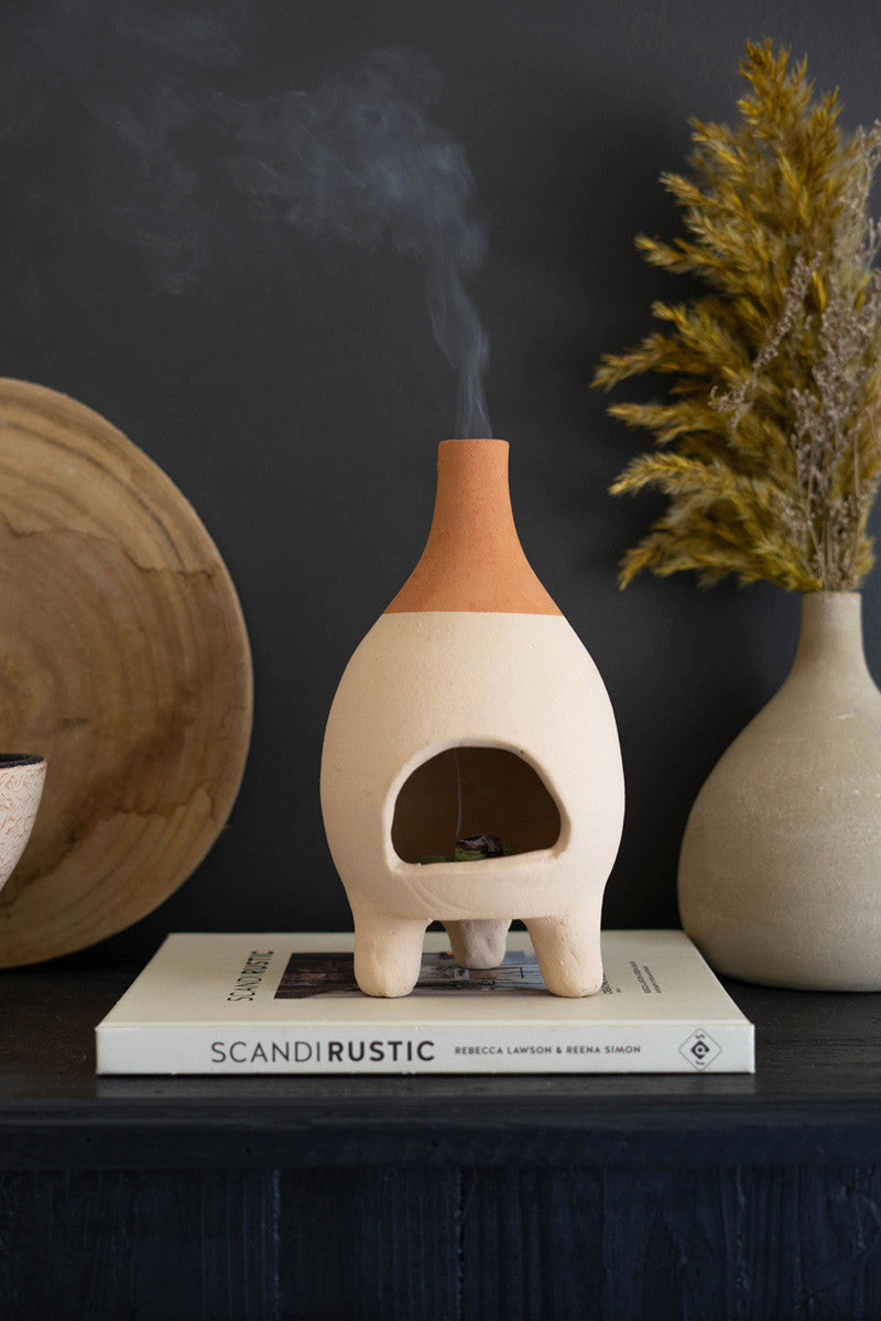 IVORYDIPPED TABLETOP CLAY CHIMINEA INSENSE BURNER