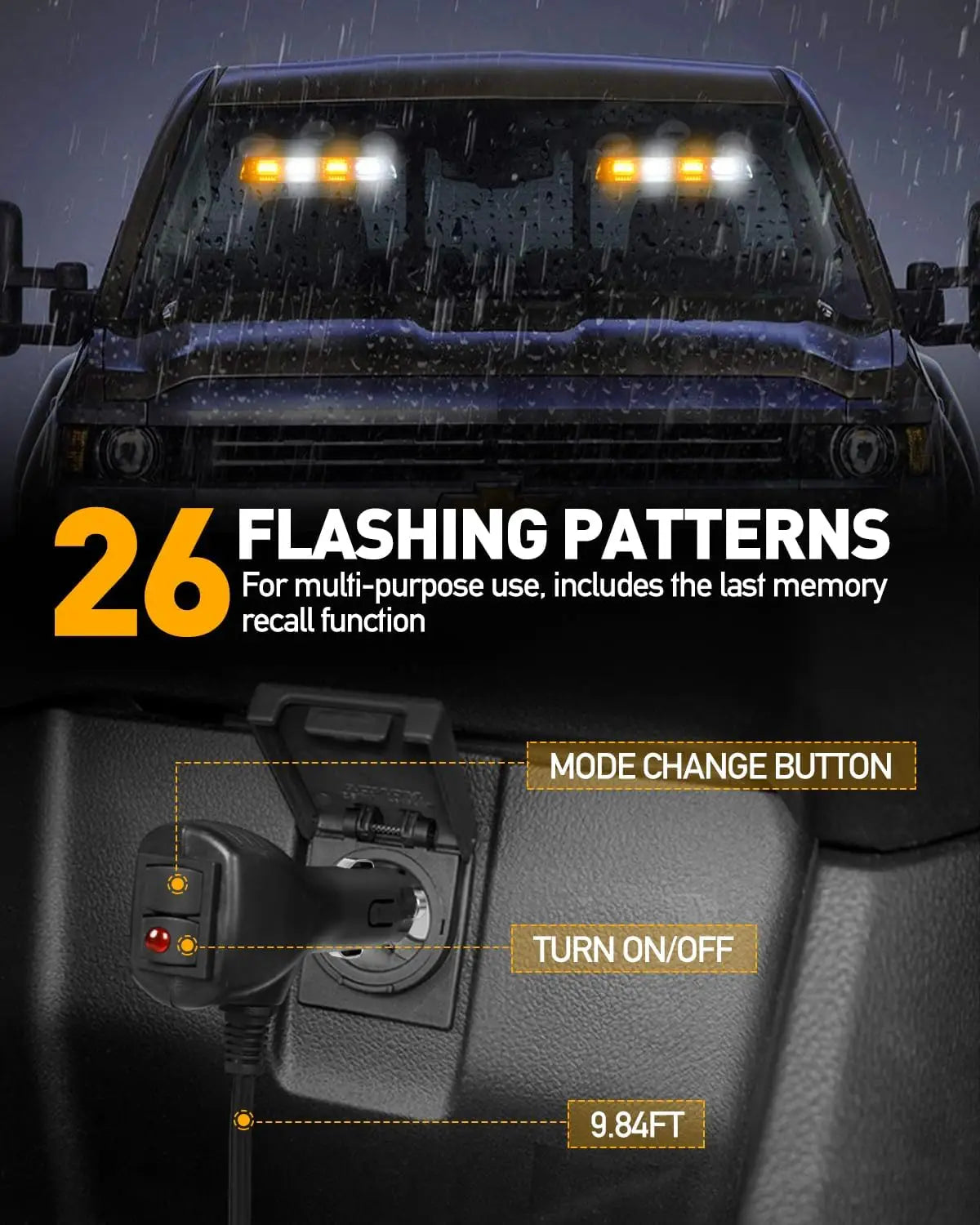2x8.5 Inch 48LED Emergency Dash Strobe Lights Amber Safety Flashing Warning Lights for Trucks Construction Vehicles