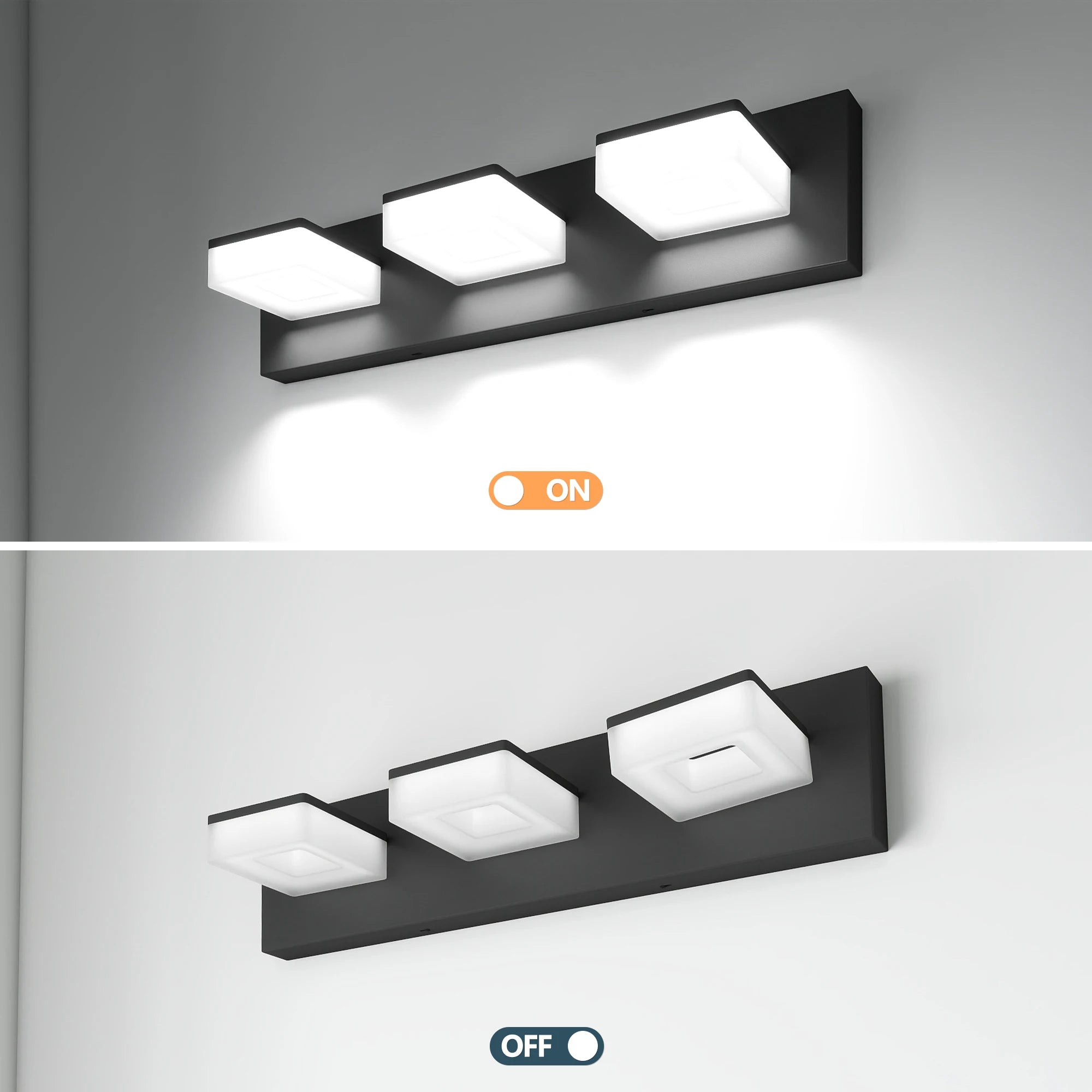 Ship From USA,LED Modern Bathroom Vanity Light Fixtures (3-Light, 20-Inch), Matte Black Modern Acrylic Bathroom Wall Lighting