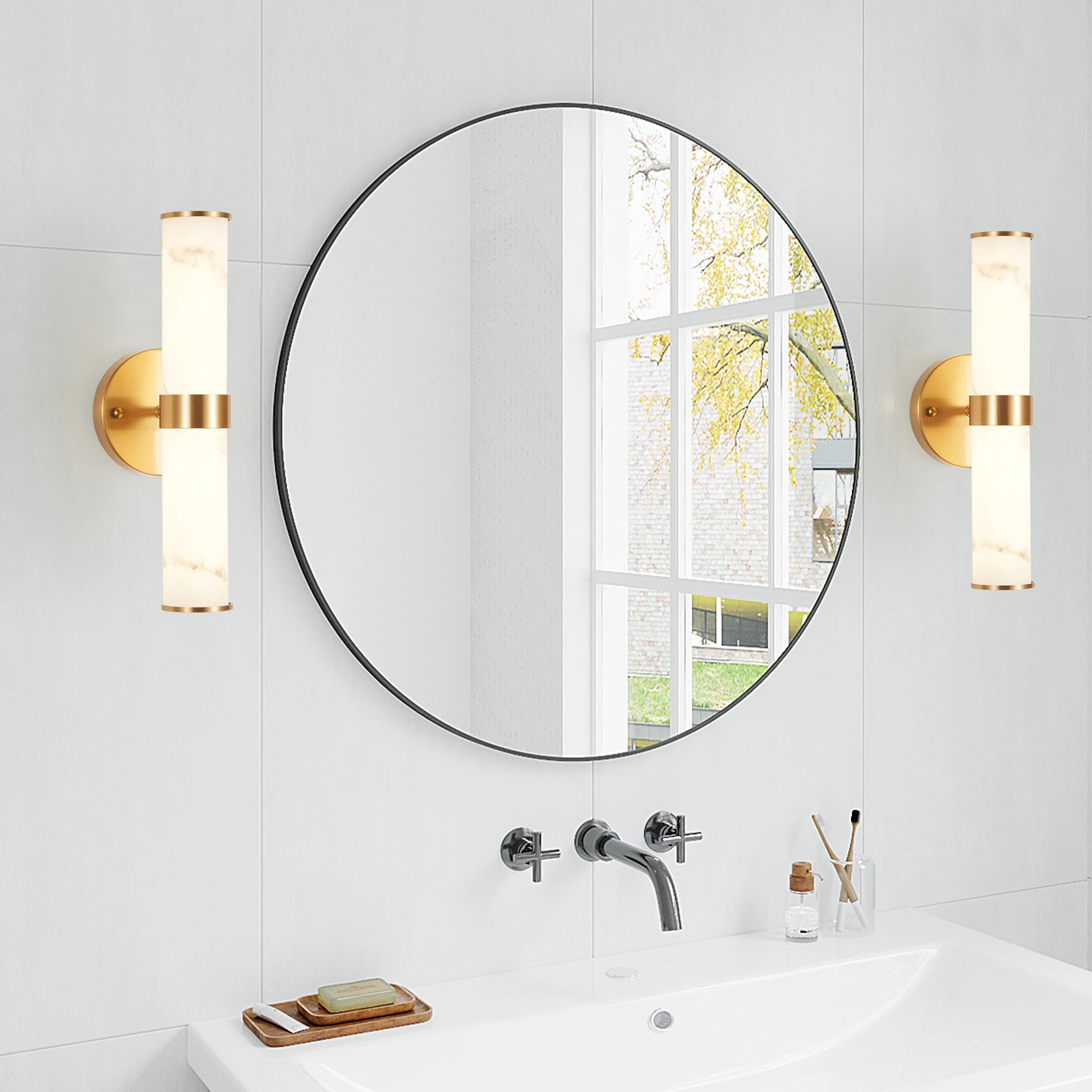 Ship From USA,Resin Marble Texture Wall Light with  Metal Frame,Set of 2,Elegant Lighting Fixtures (Only Indoor)