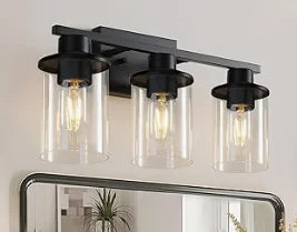 Modern Matte Black LED Bathroom Vanity Light with Clear Glass Shade Wall Sconce Lighting Fixture for Mirror Bedroom Living Room