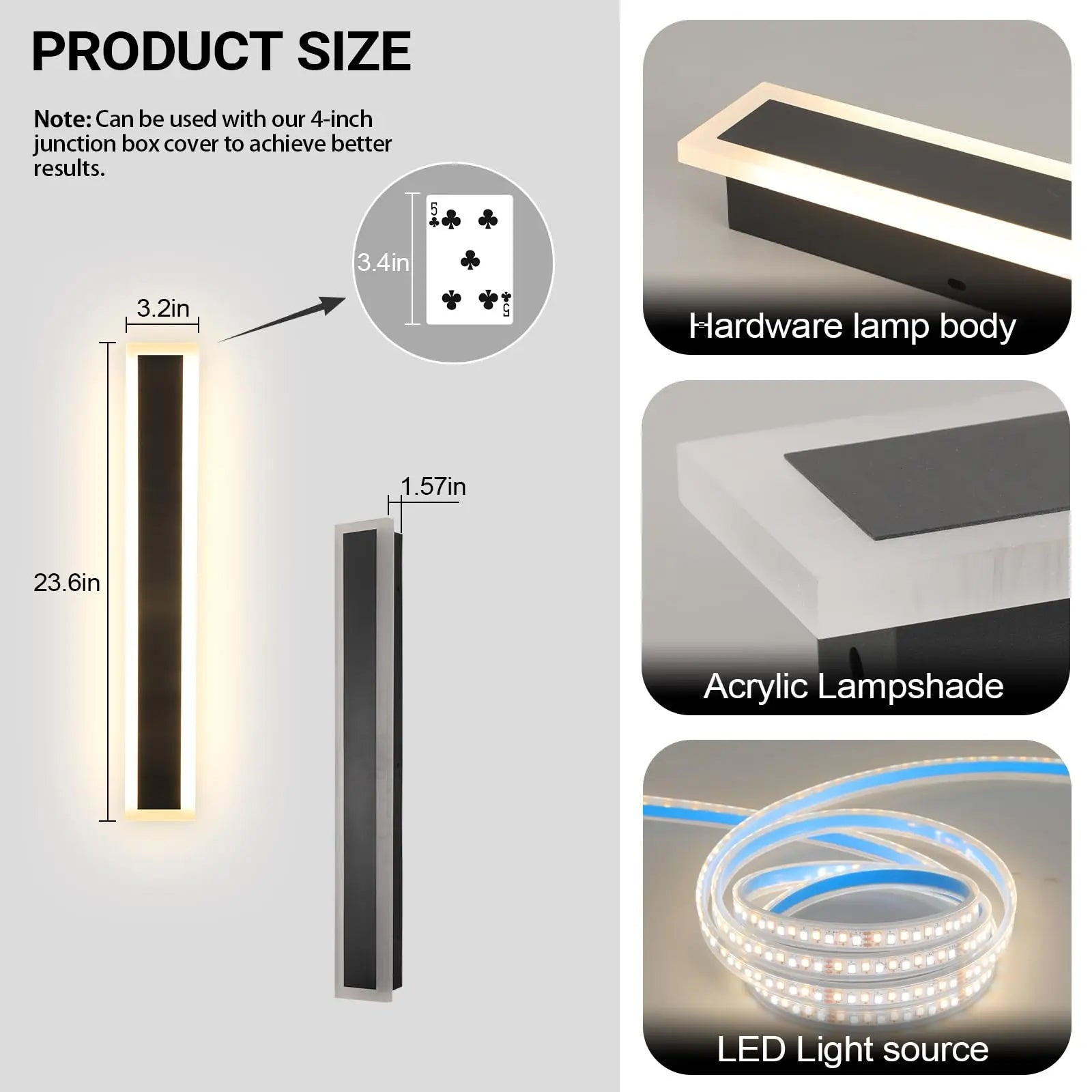 Modern Outdoor Wall Light 3000K-6000K Dimmable Wall Sconces IP65 Waterproof Long Wall Mount Light for Garage Doorway Stairway