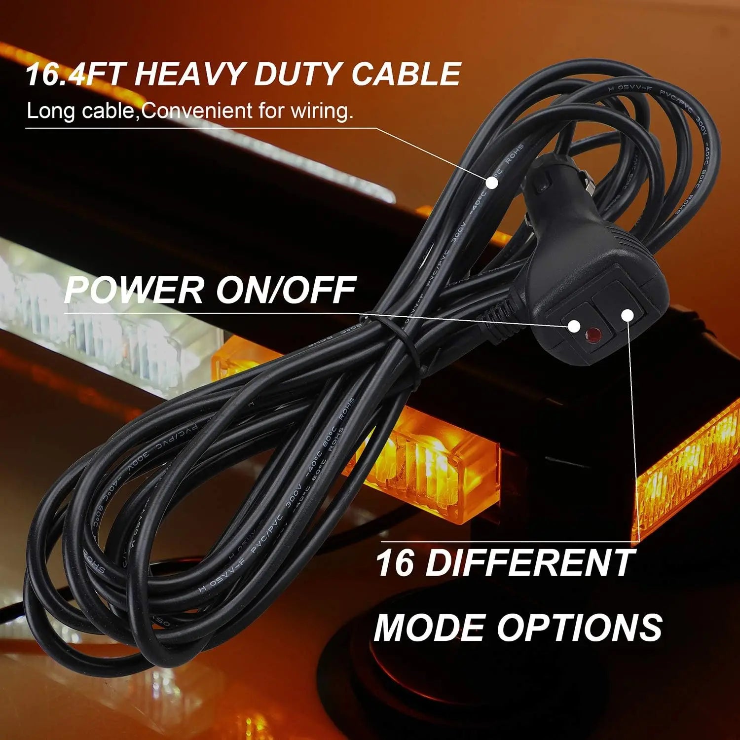16.8 Inch LED Light Bar 26 Flashing Modes High Intensity Emergency Hazard Warning Beacon Lights Magnetic Base for Car