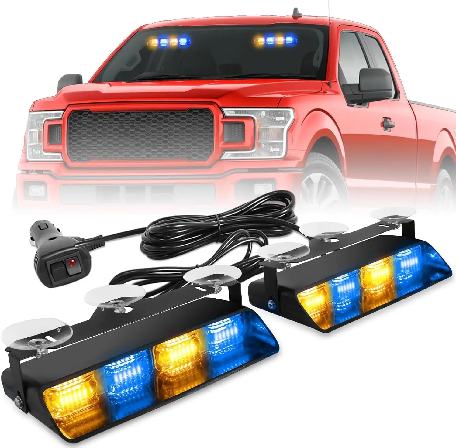 2x8.5 Inch 48LED Emergency Dash Strobe Lights Amber Safety Flashing Warning Lights for Trucks Construction Vehicles