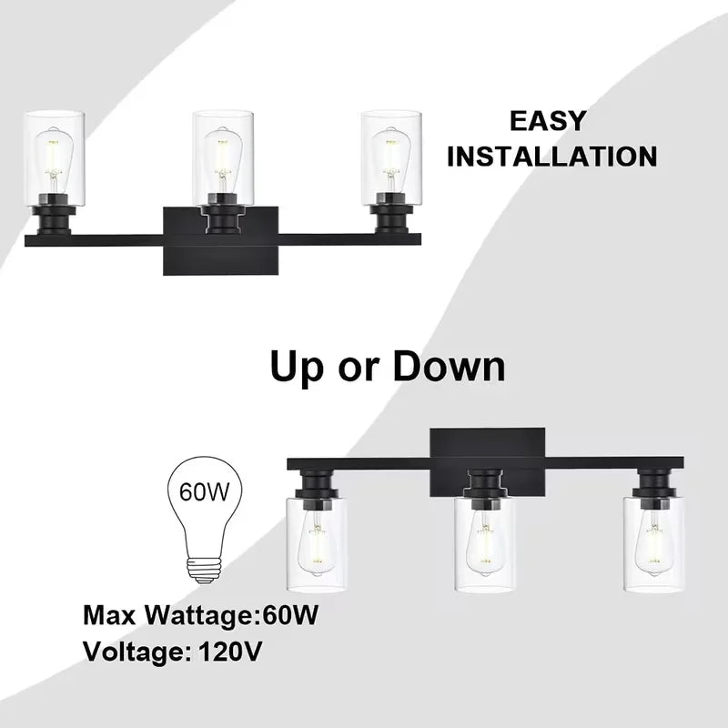 Modern Matte Black LED Bathroom Vanity Light with Clear Glass Shade Wall Sconce Lighting Fixture for Mirror Bedroom Living Room