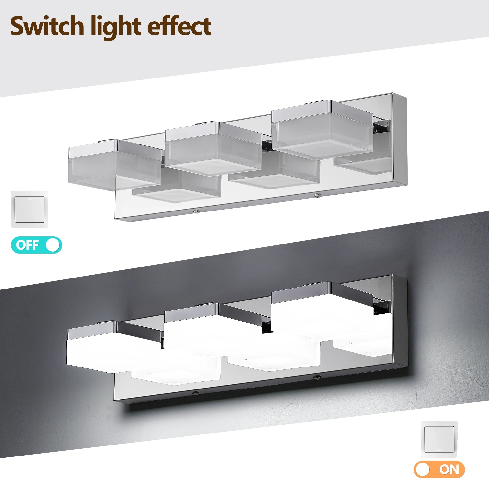Ship in USA,Modern Chrome LED Vanity Light,3-Lights Wall Sconce for Bathroom and Mirror,Sleek Minimalist Design,Energy-Efficient