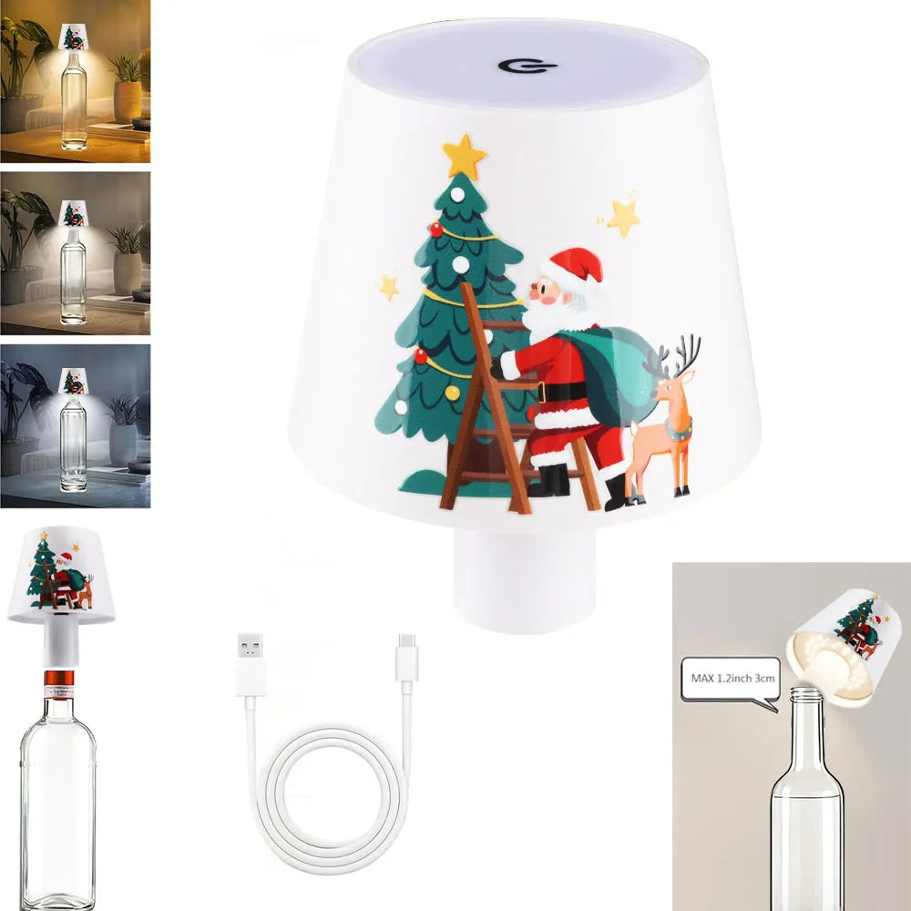 Portable Cordless LED Christmas Bottle Light Touch Control 3-Color Dimmable Ambient Night Light for Christmas Party Dining Bar